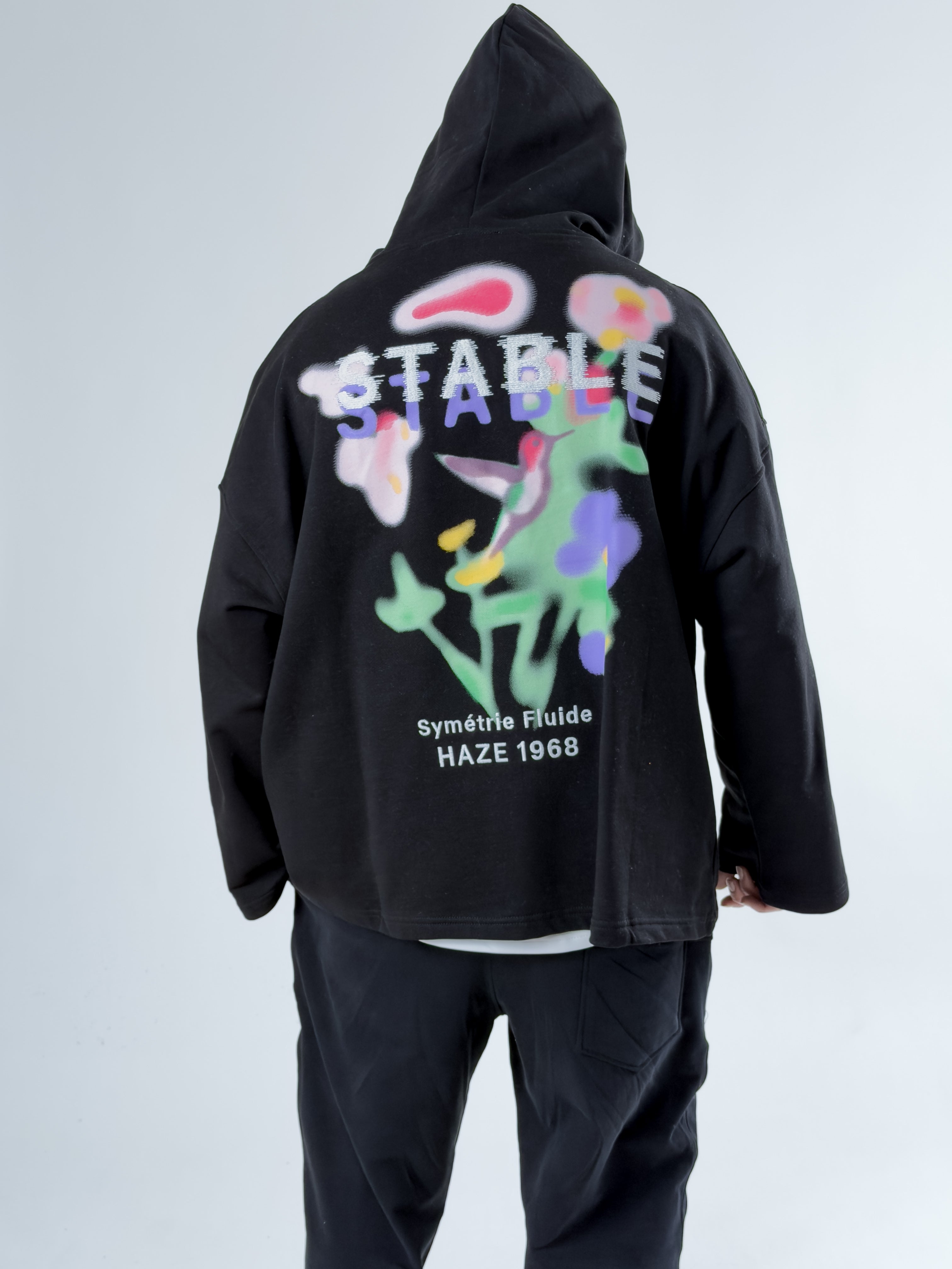 Stable Kapüşonlu Siyah Oversize Erkek Sweat COC2706