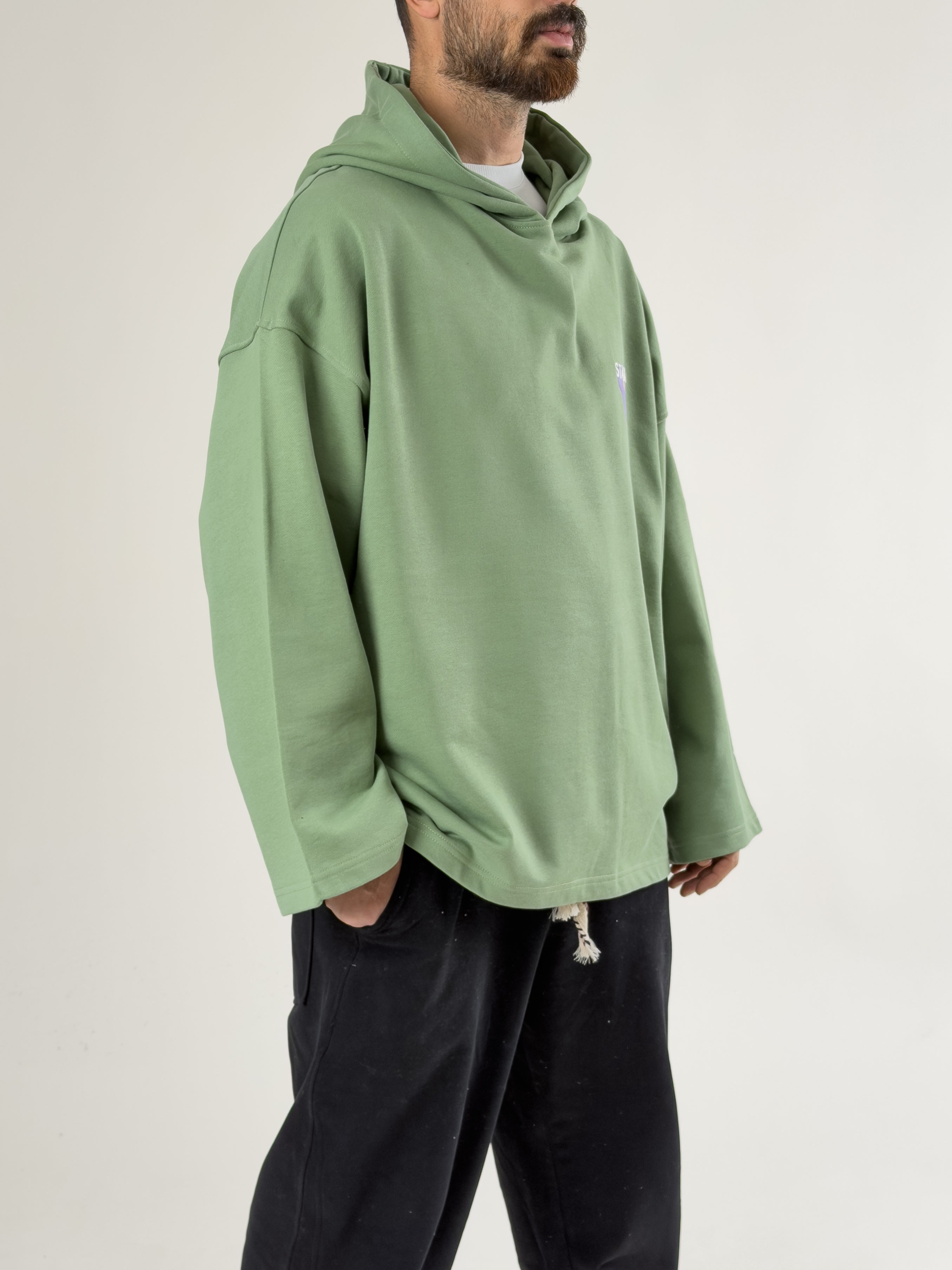 Stable Kapüşonlu Yeşil Oversize Erkek Sweat COC2707