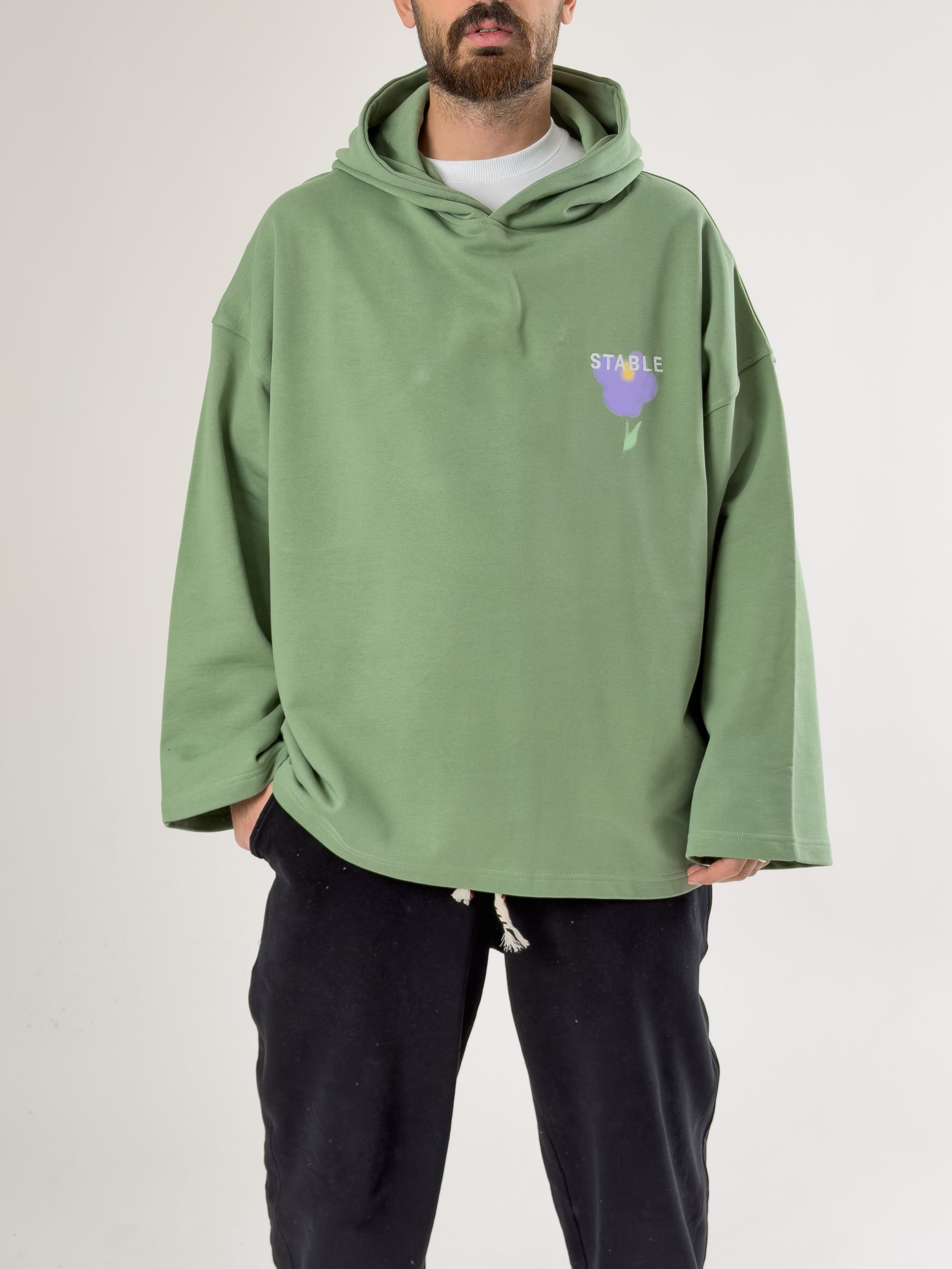 Stable Kapüşonlu Yeşil Oversize Erkek Sweat COC2707