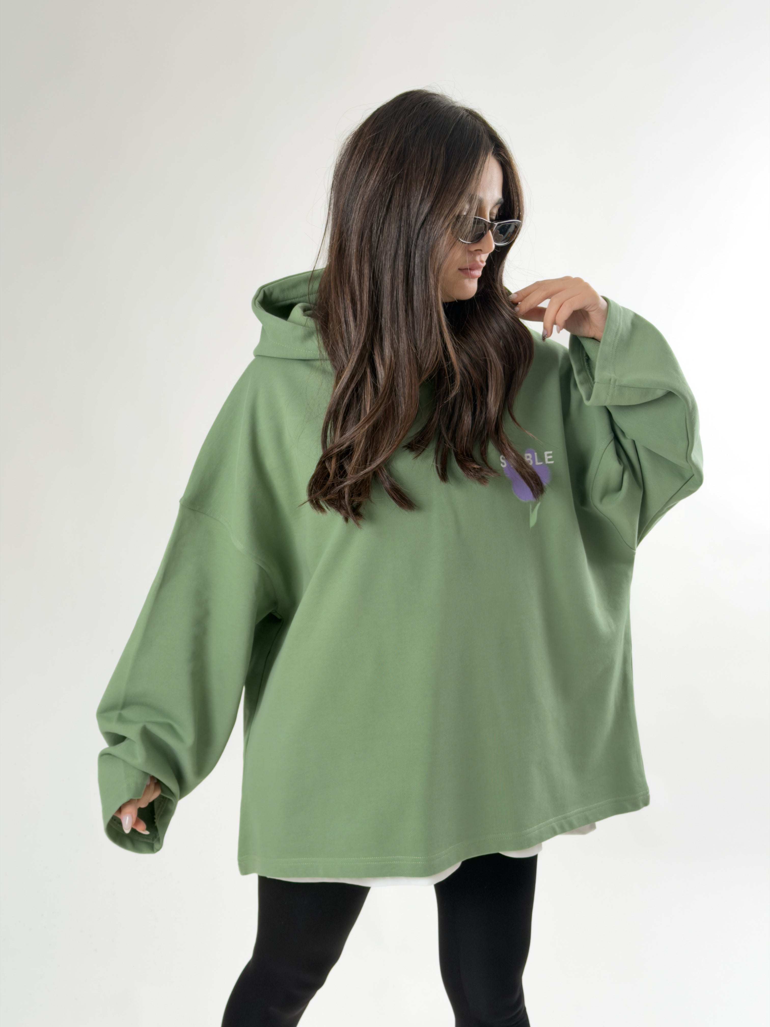 Stable Kapüşonlu Yeşil Oversize Kadın Sweat COC2692