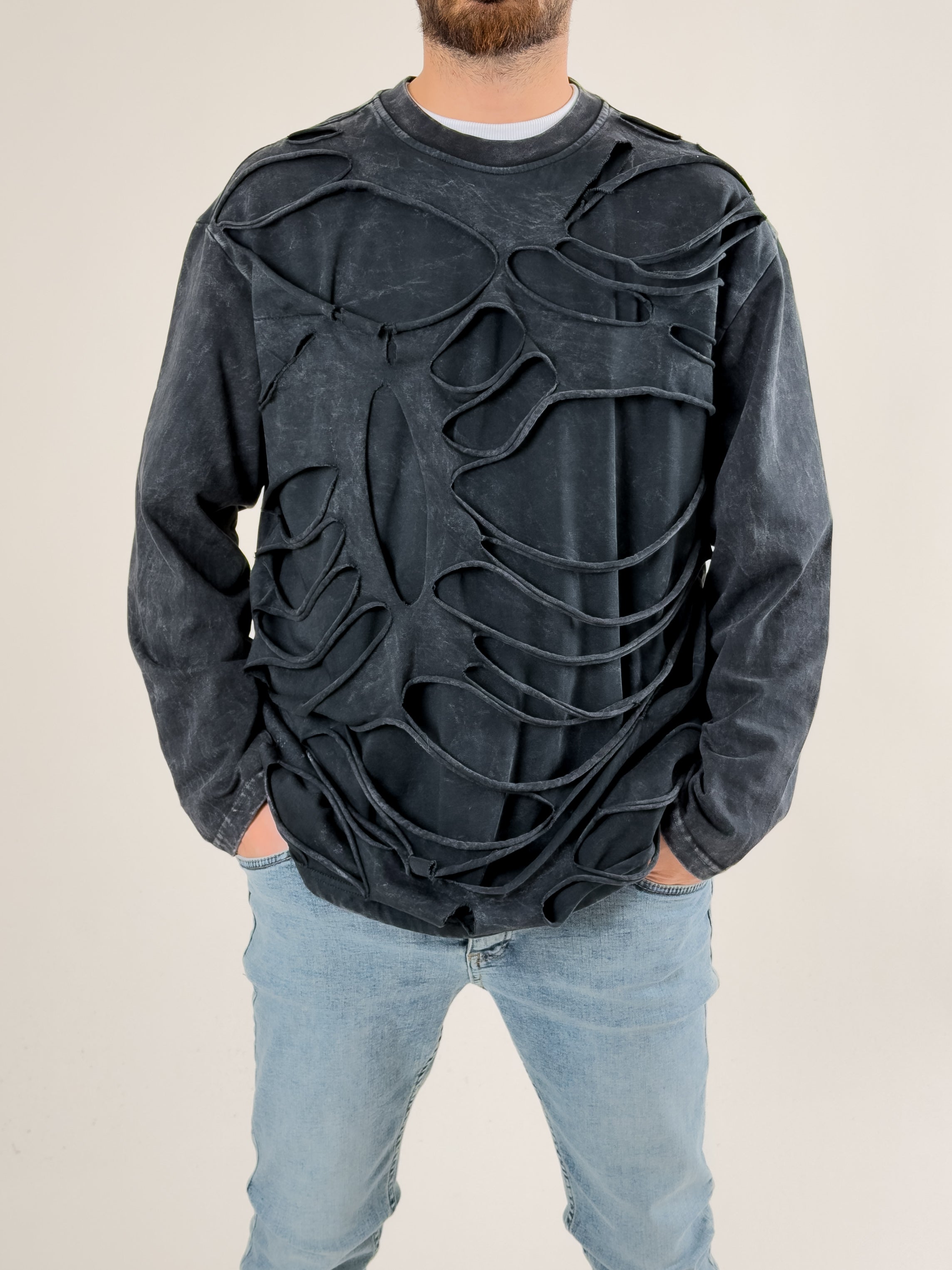 Street Yıkamalı Antrasit Tasarım Erkek Sweatshirt COC2719