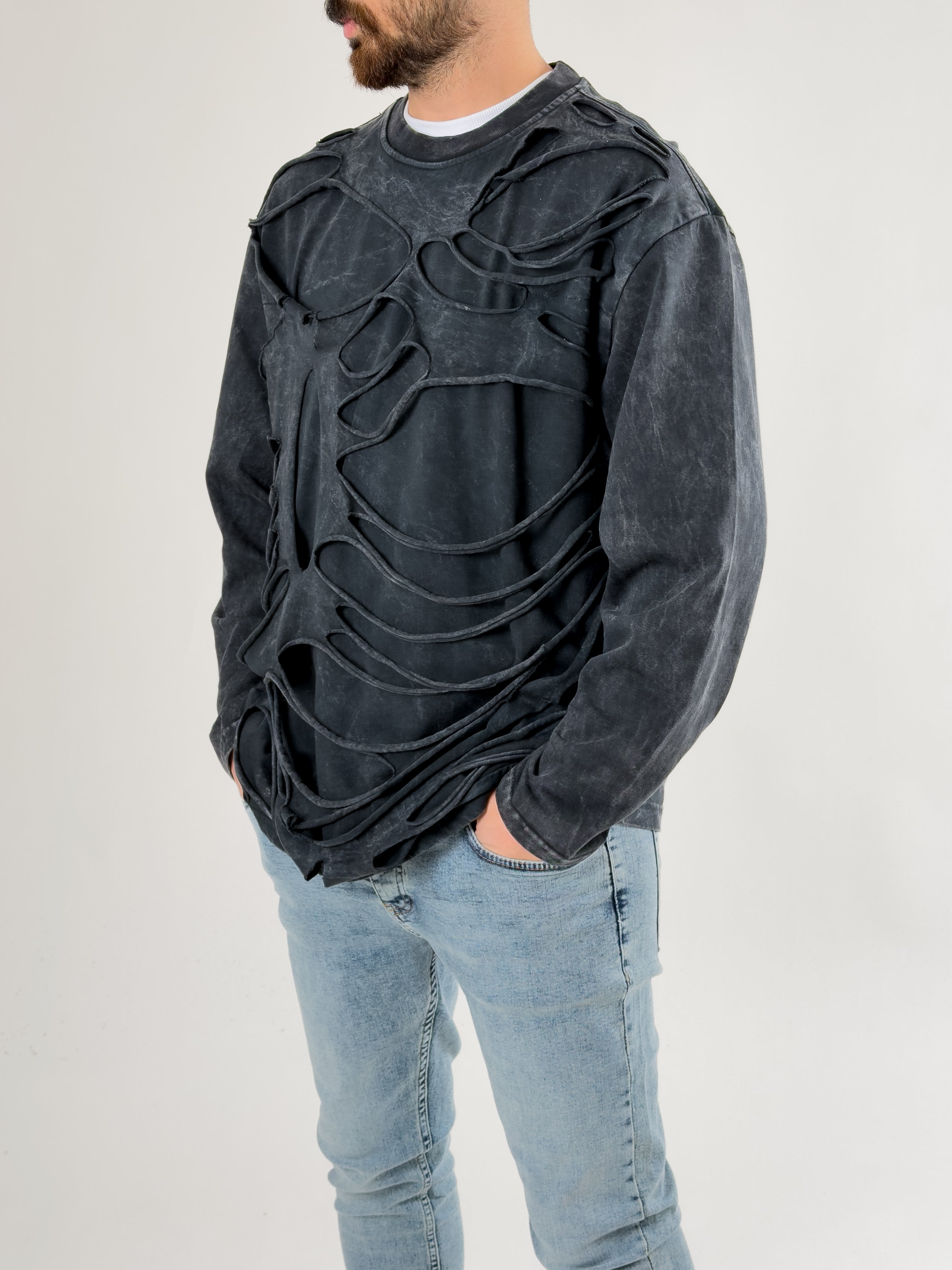 Street Yıkamalı Antrasit Tasarım Erkek Sweatshirt COC2719