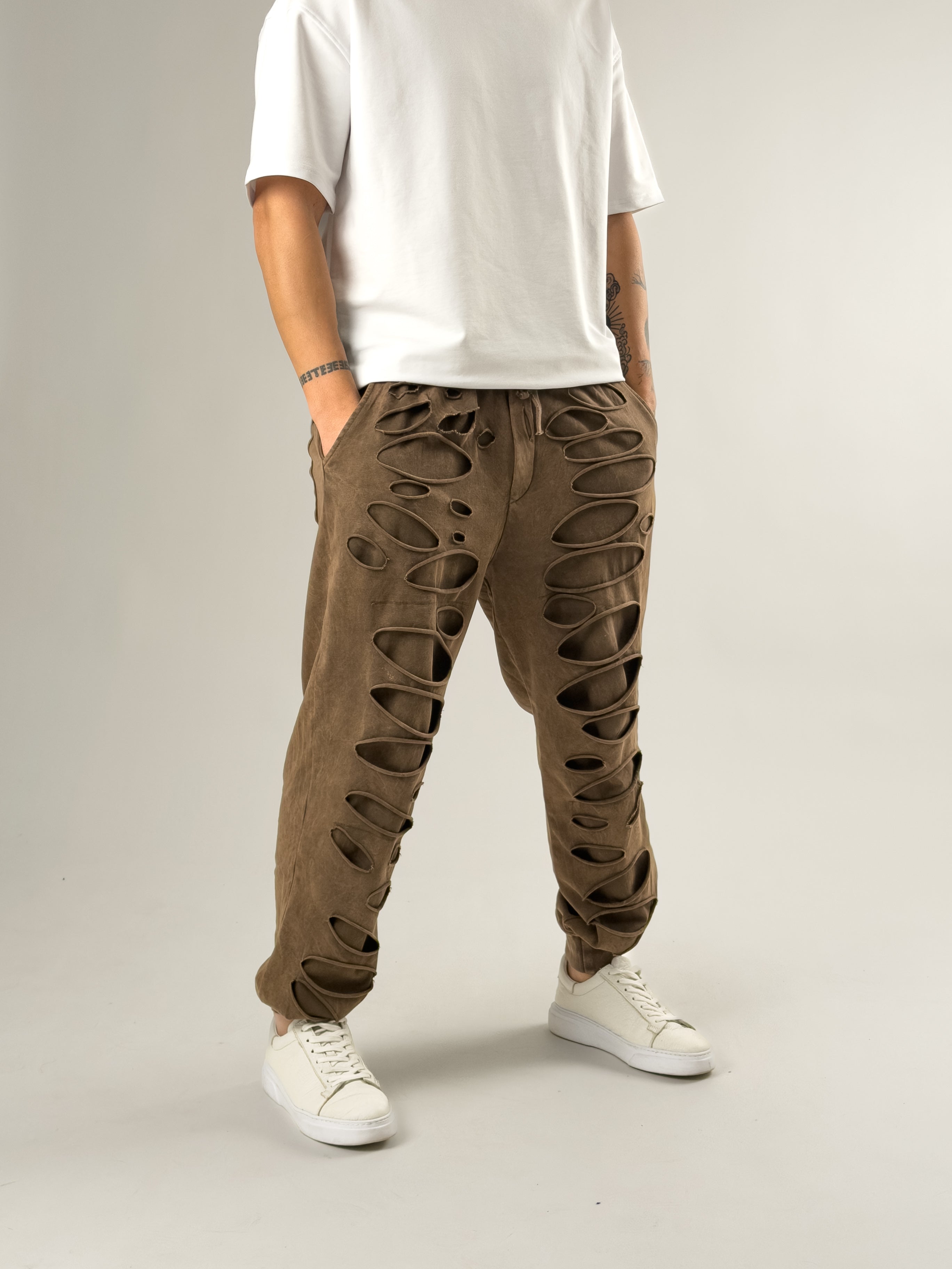 Street Yıkamalı Kahverengi Erkek Tasarım Baggy Pantolon COC2647