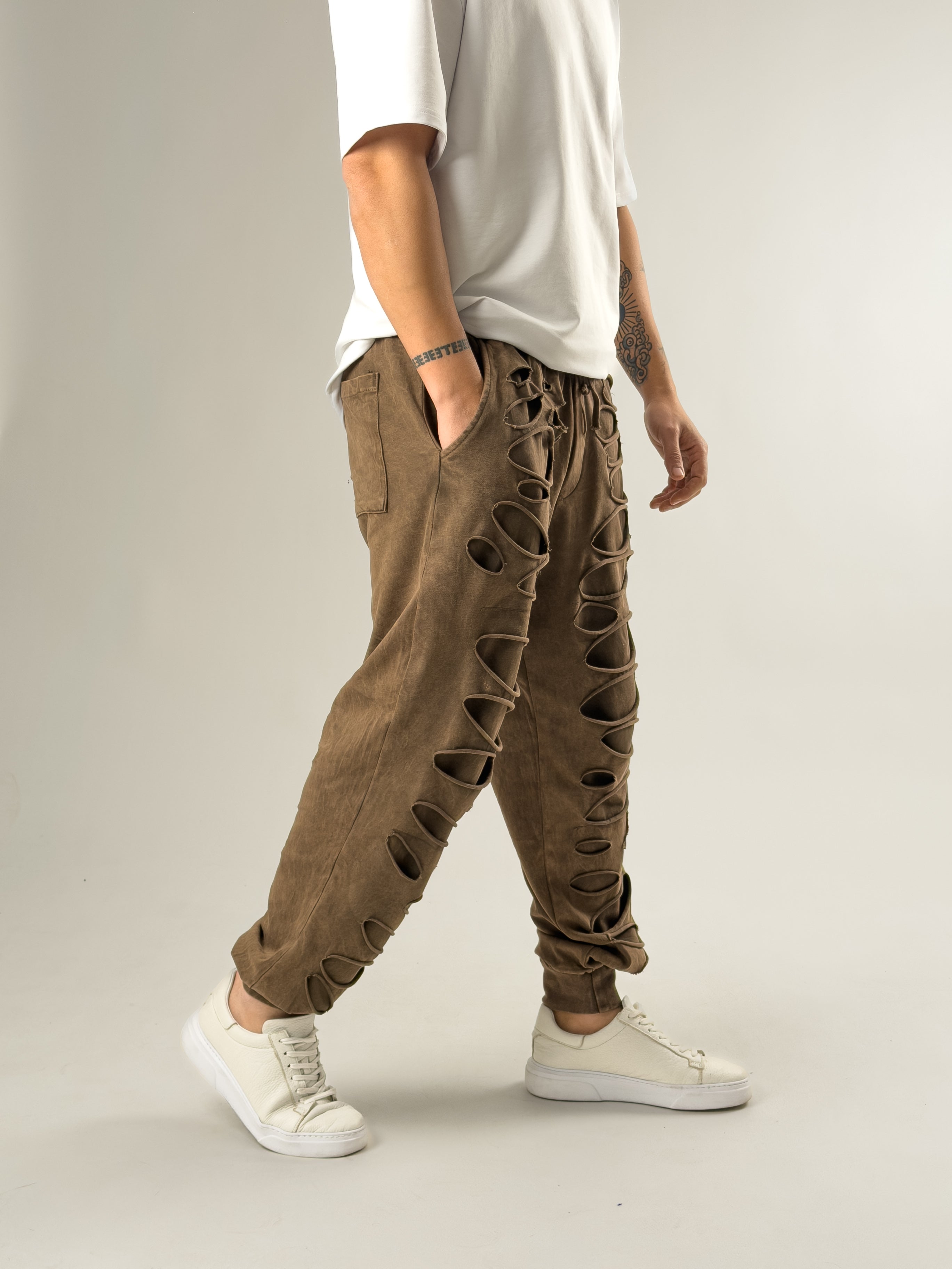 Street Yıkamalı Kahverengi Erkek Tasarım Baggy Pantolon COC2647