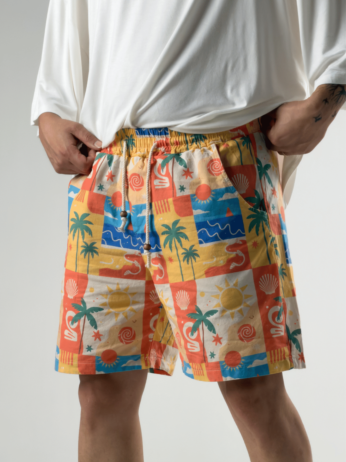 Summer Vibes Patchwork Gabardin Erkek Şort COC3284