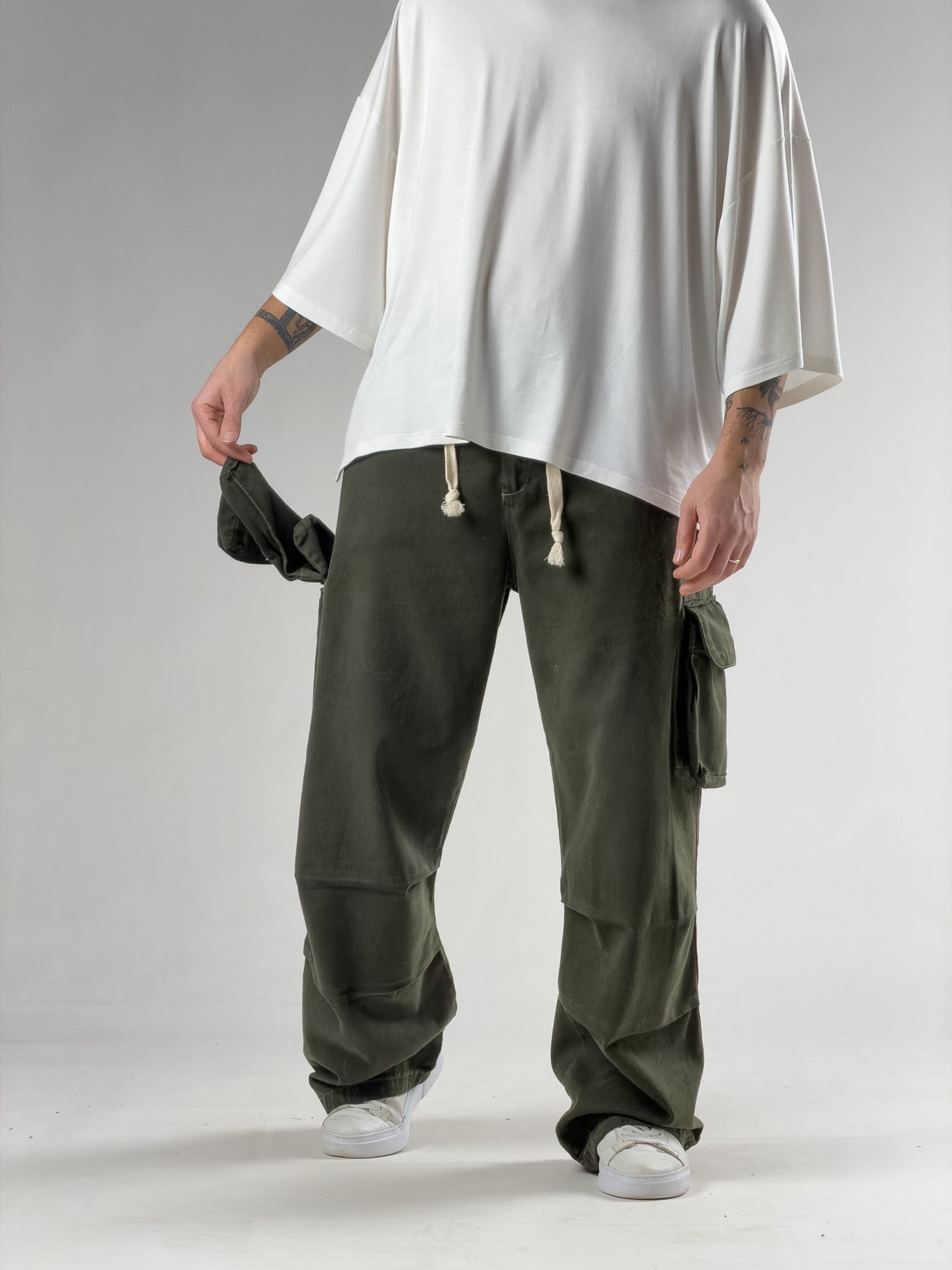 Süper Baggy Kargo Cepli Haki Erkek Pantolon COC3168