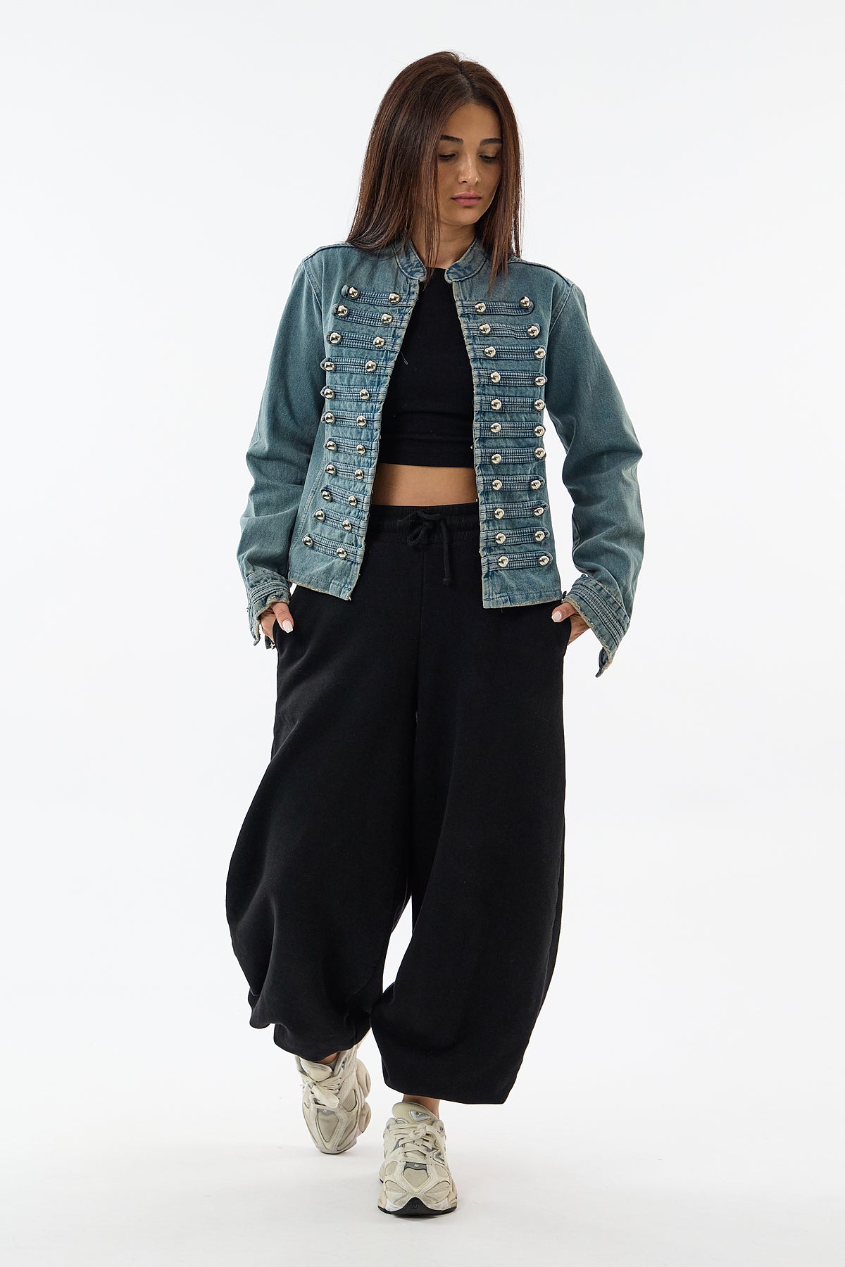 Tasarım Denim Düğmeli Mavi Kadın Ceket COC3633