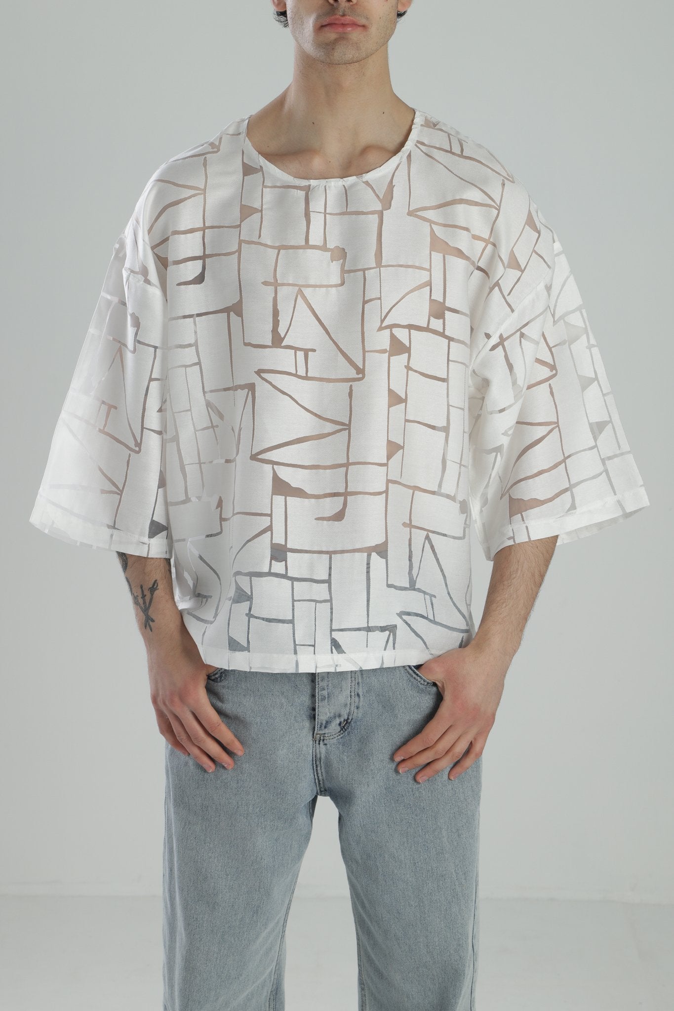 Tasarım Fakir Kol Beyaz T-Shirt COC1805