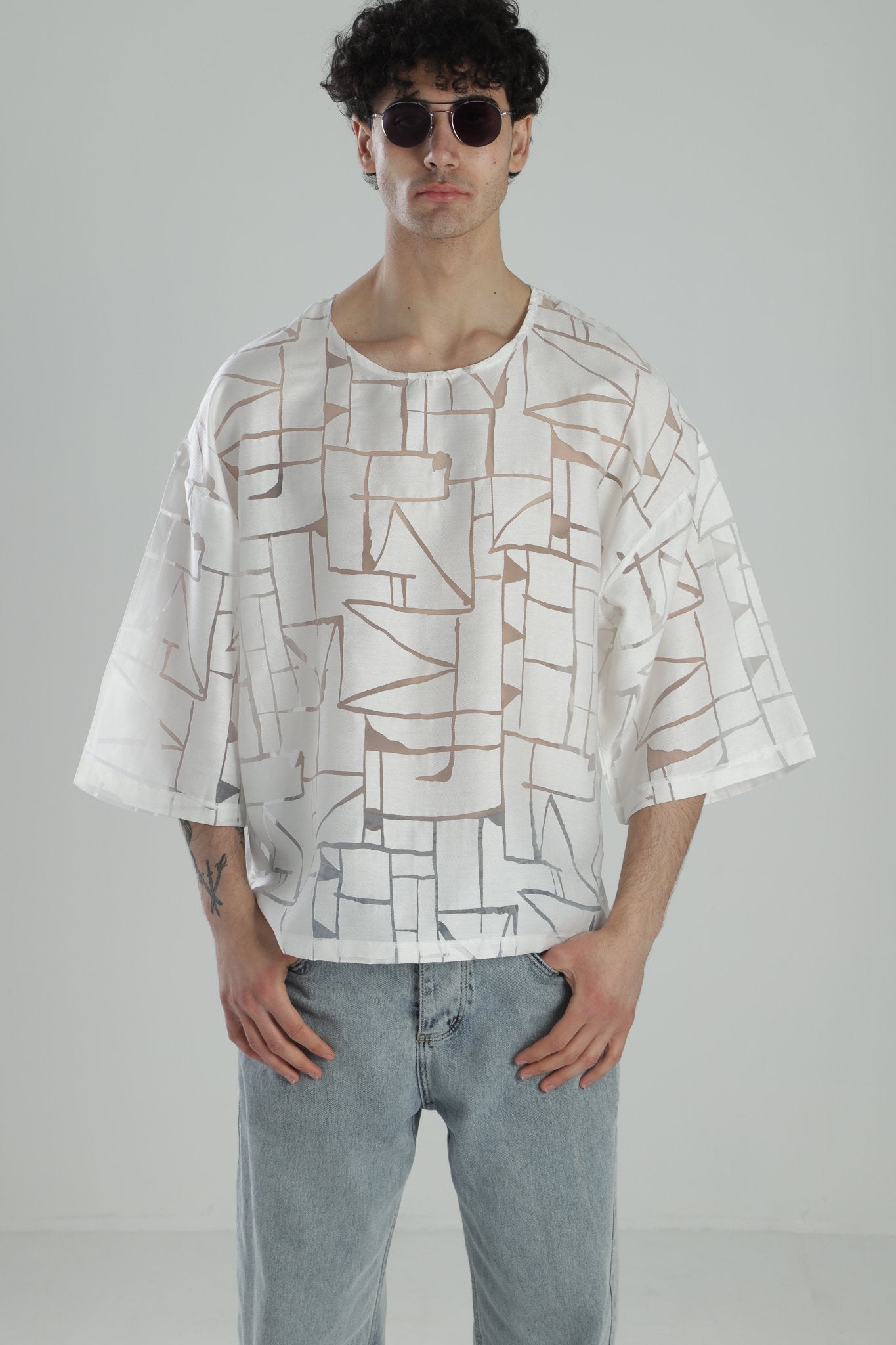 Tasarım Fakir Kol Beyaz T-Shirt COC1805