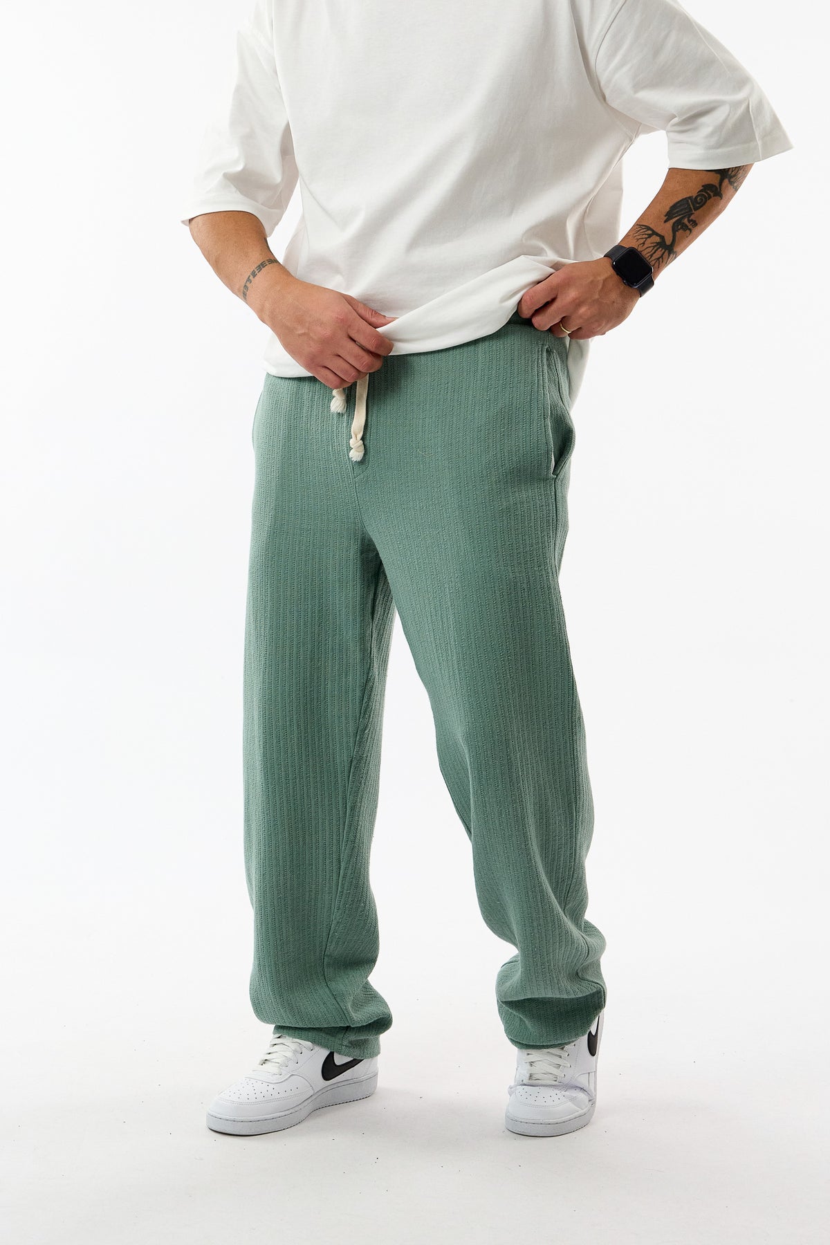 Tasarım Fitilli Kumaş Mint Yeşili Baggy Erkek Pantolon COC3759