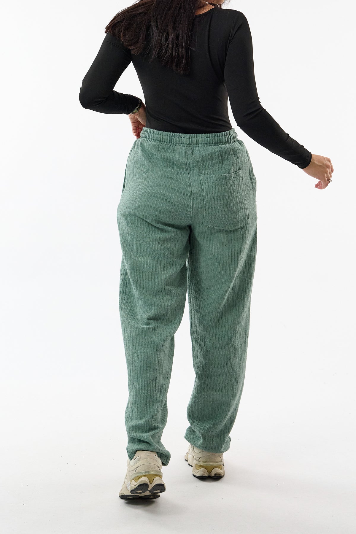 Tasarım Fitilli Kumaş Mint Yeşili Baggy Kadın Pantolon COC3760