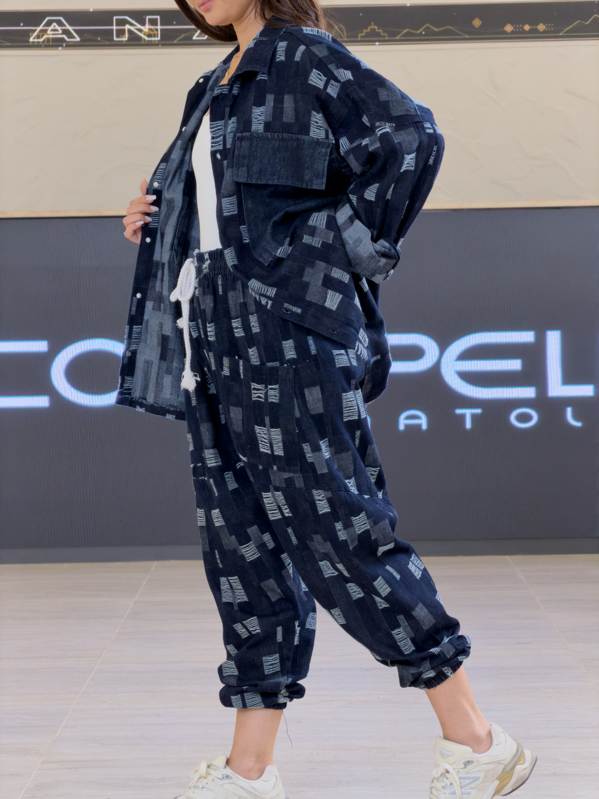 Tasarım İpli Lacivert Denim Kadın Takım COC3394