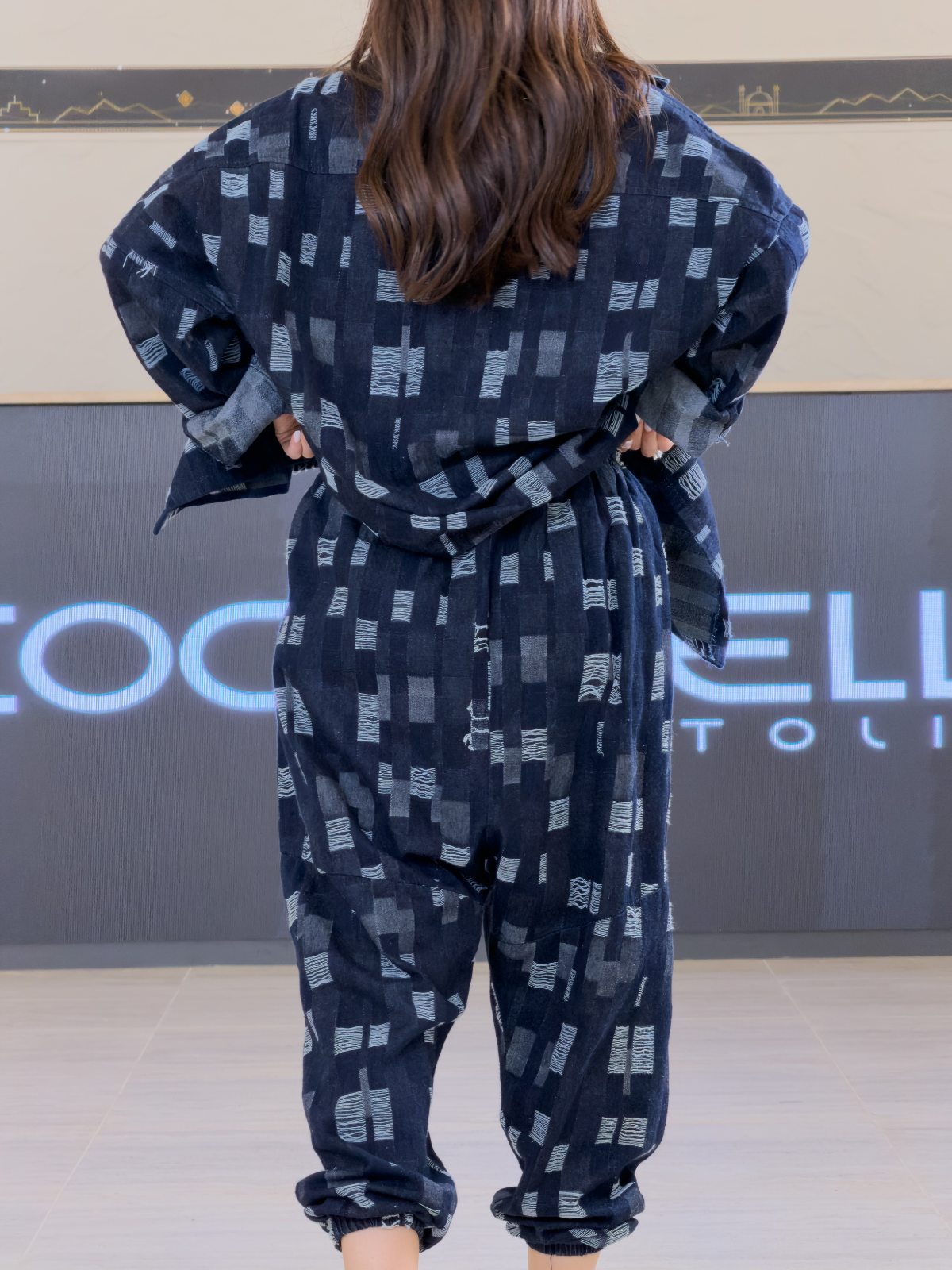 Tasarım İpli Lacivert Denim Kadın Takım COC3394