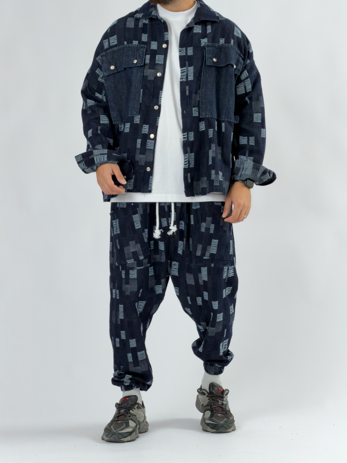 Tasarım İpli Lacivert Denim Erkek Takım COC3395