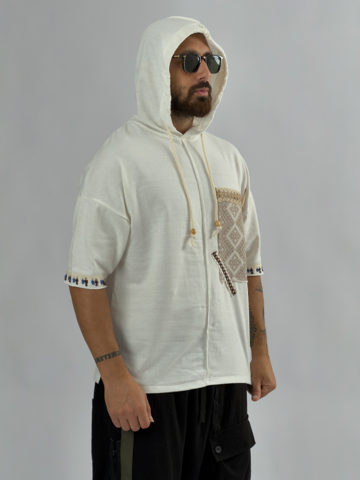 Tasarım Kapüşonlu Beyaz Erkek Sweatshirt COC3451
