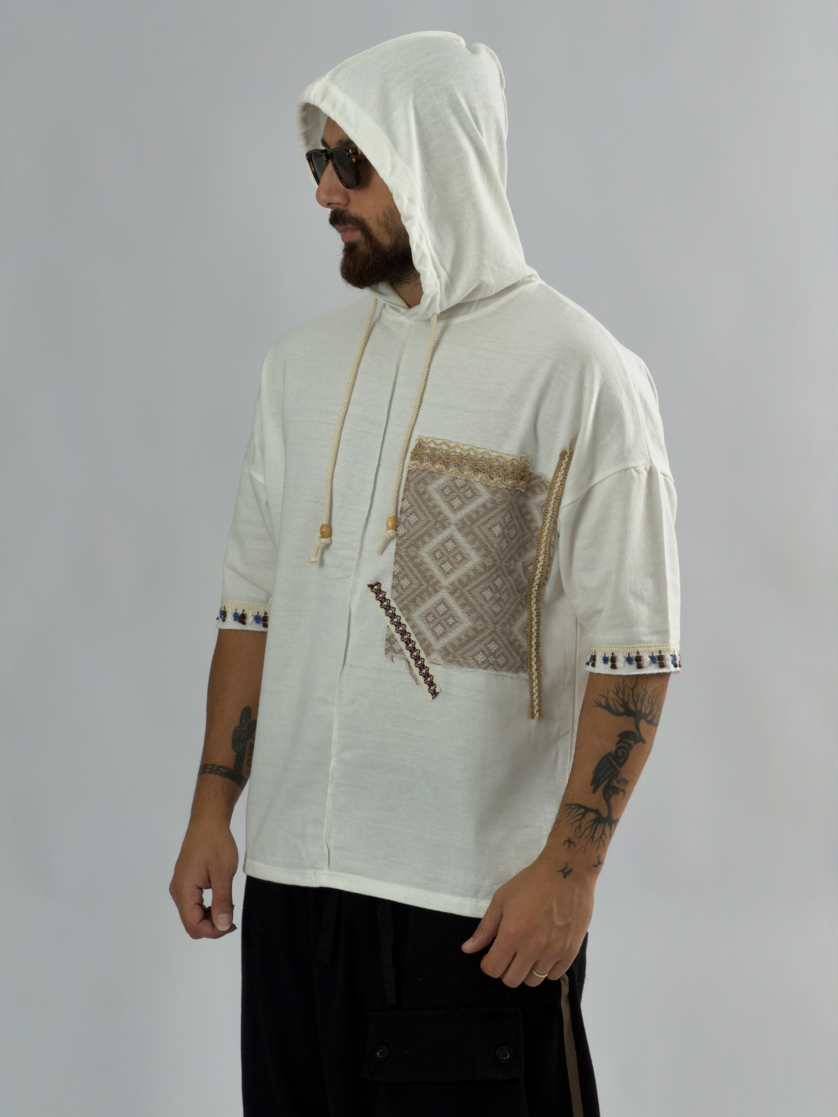 Tasarım Kapüşonlu Beyaz Erkek Sweatshirt COC3451