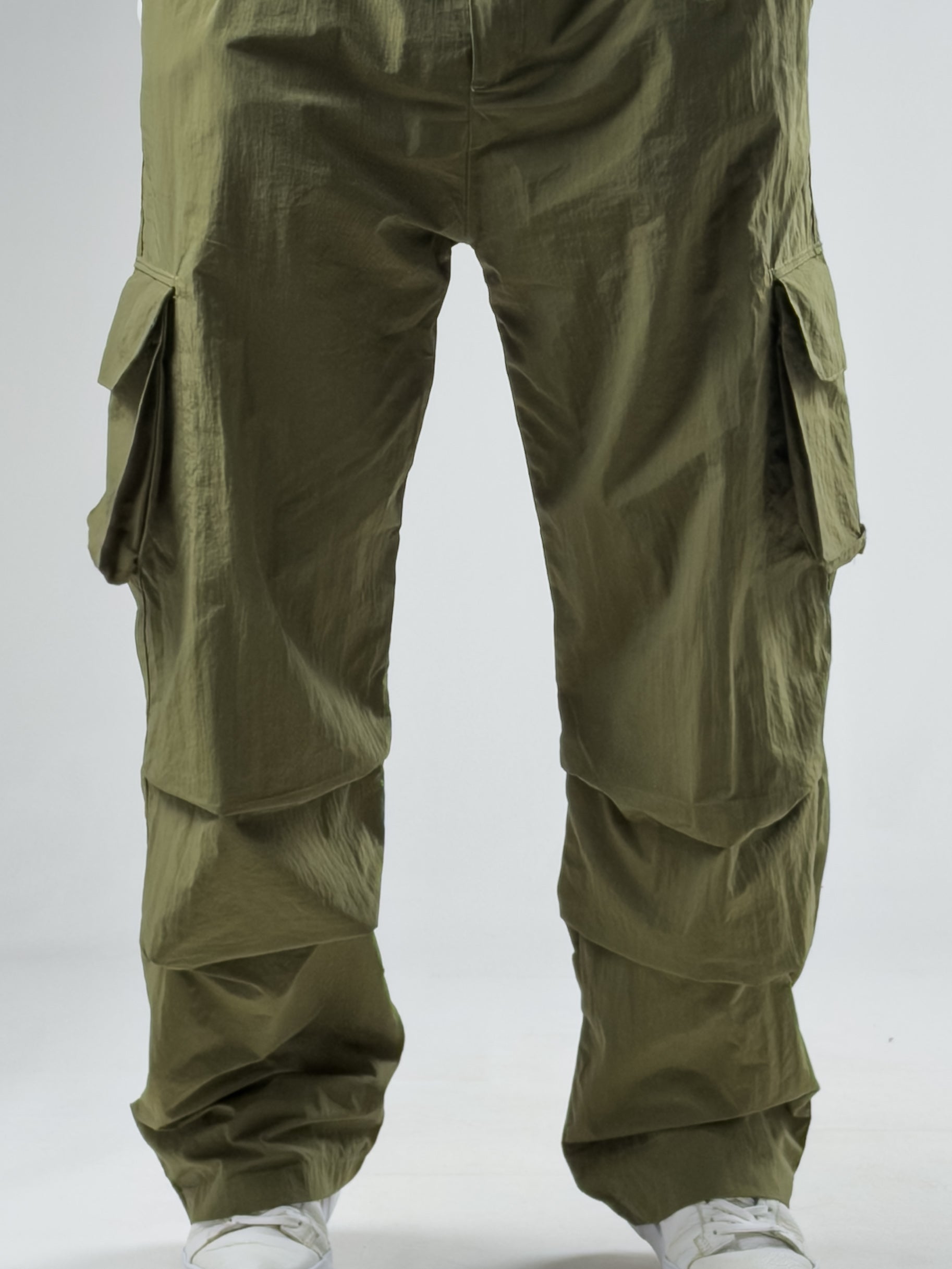 Tasarım Kargo Cepli Paraşüt Kumaş Yeşil Baggy Pantolon COC3081