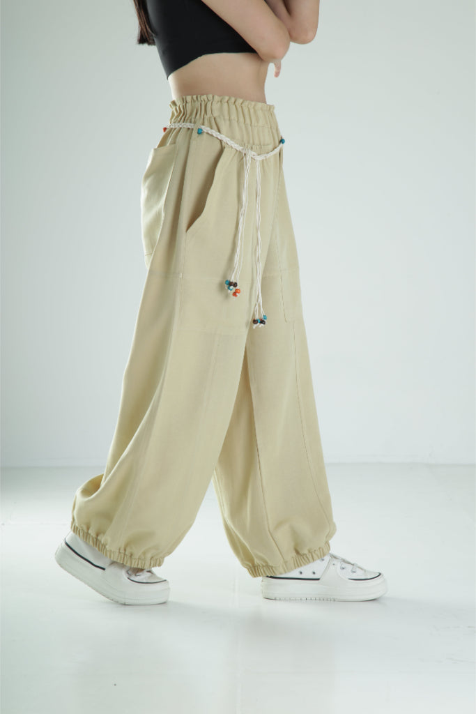 Tasarım Keten Açık Yeşil Baggy Pantolon COC1109