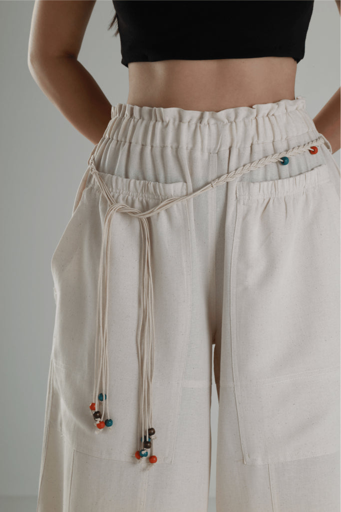 Tasarım Keten Bej Baggy Pantolon COC1291