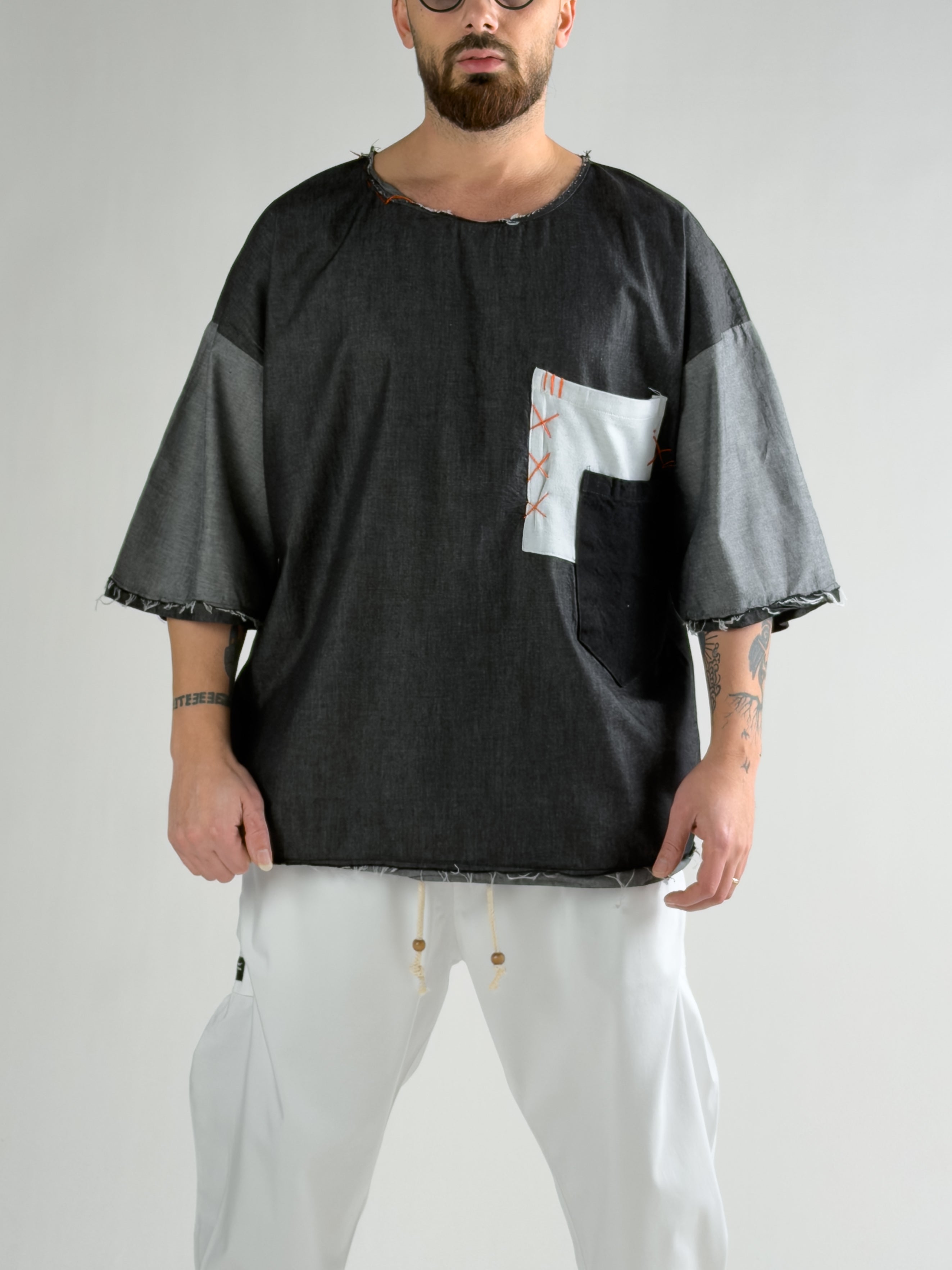 Tasarım Oversize Erkek Fakir Kol Antrasit T-Shirt COC2806