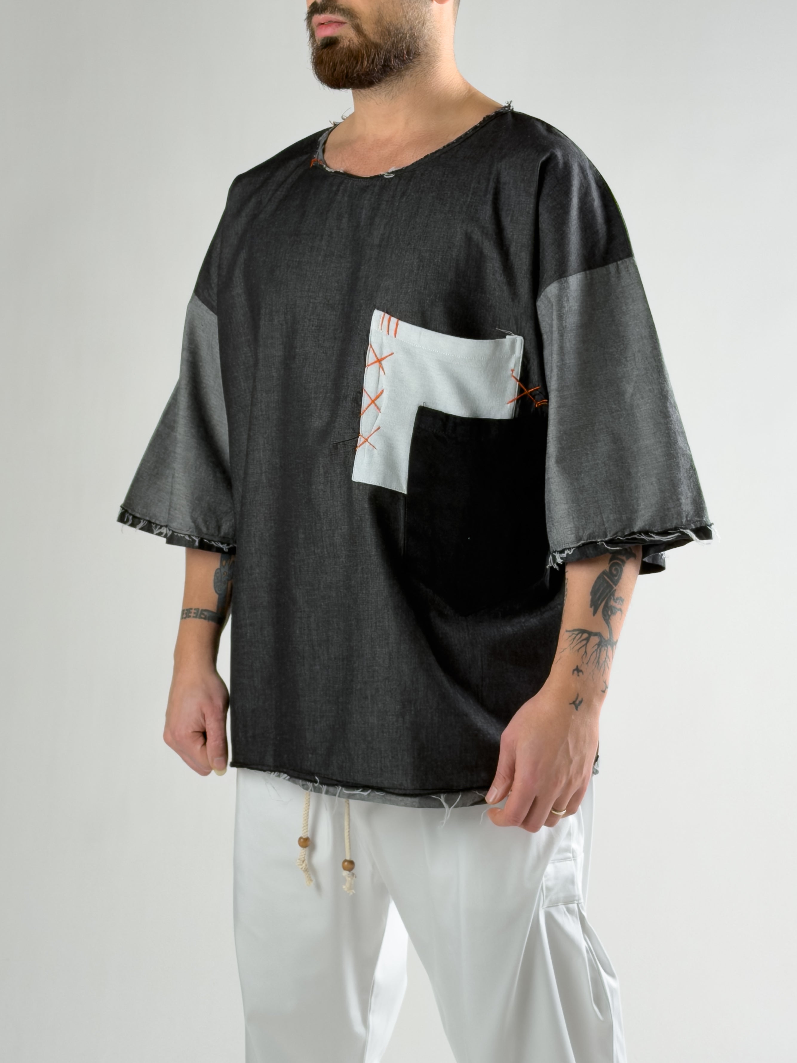 Tasarım Oversize Erkek Fakir Kol Antrasit T-Shirt COC2806