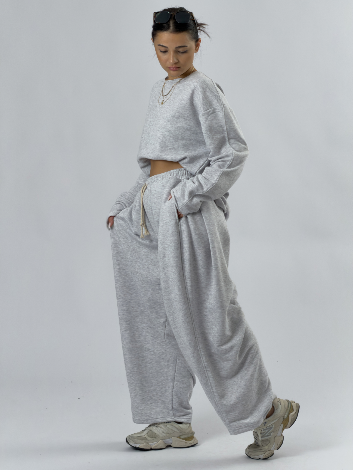 Tasarım Oversize Gri Kadın Takım COC3506