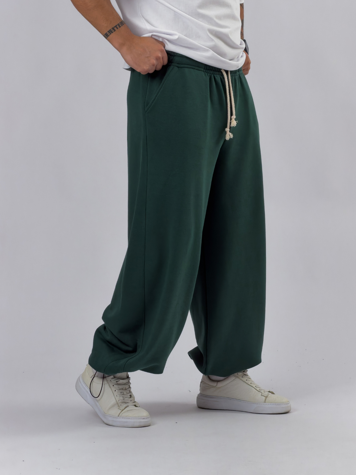 Tasarım Paça Ayarlamalı Yeşil Baggy Erkek Pantolon COC3533