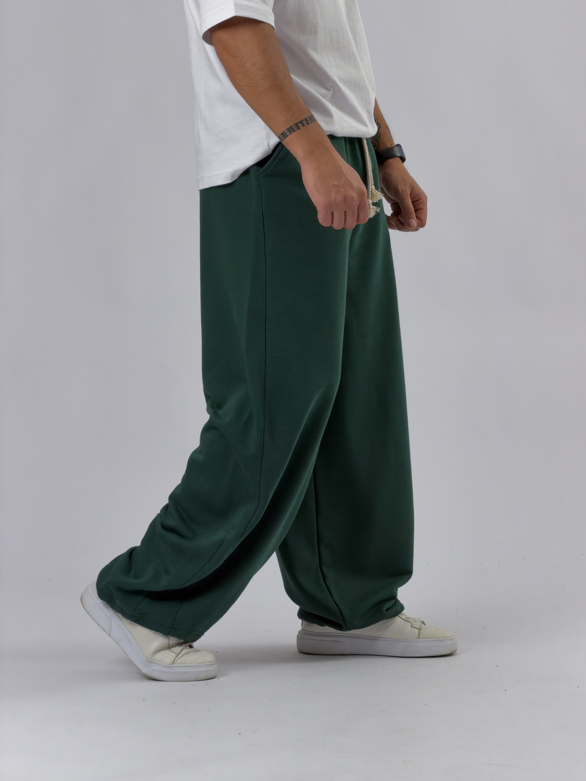 Tasarım Paça Ayarlamalı Yeşil Baggy Erkek Pantolon COC3533