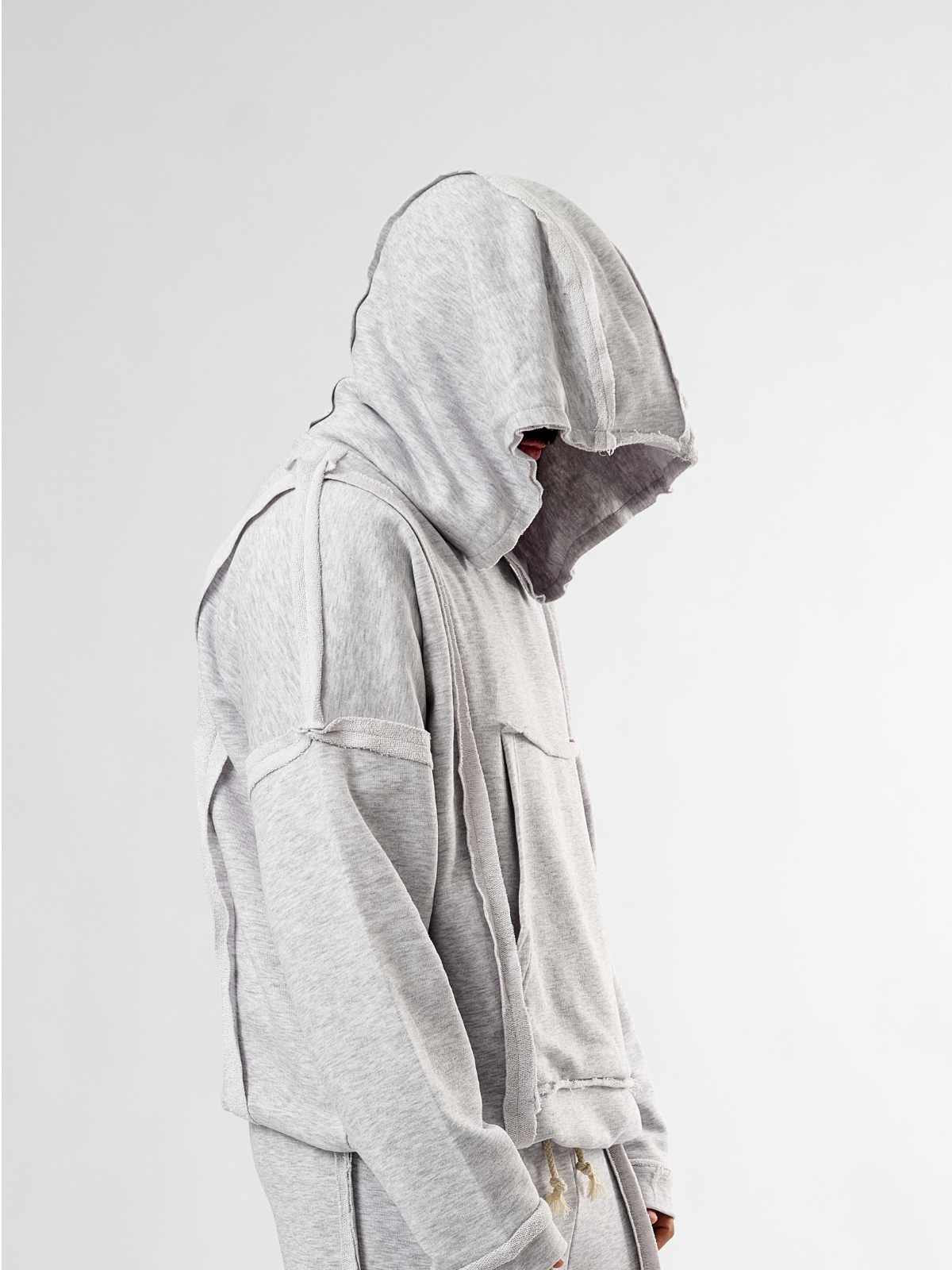 Tasarım Pis Dikişli Gri Erkek Hoodie COC3591