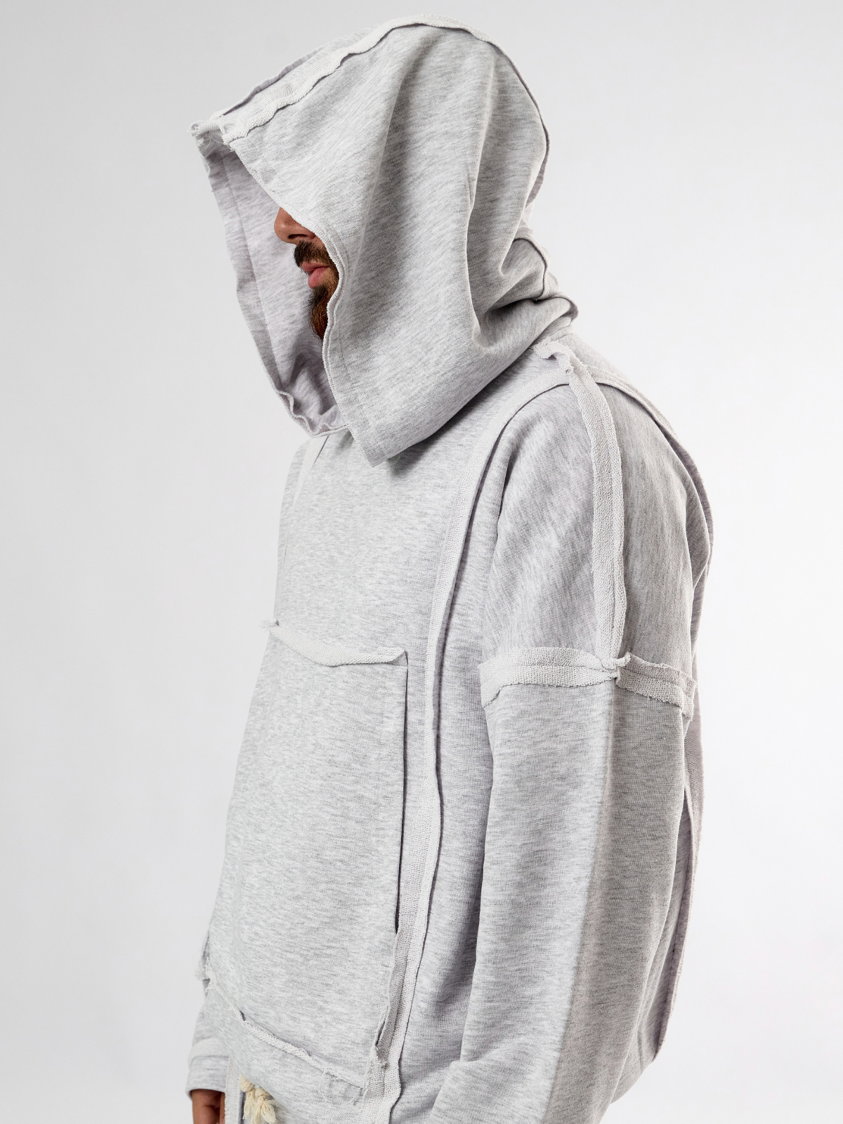 Tasarım Pis Dikişli Gri Erkek Hoodie COC3591