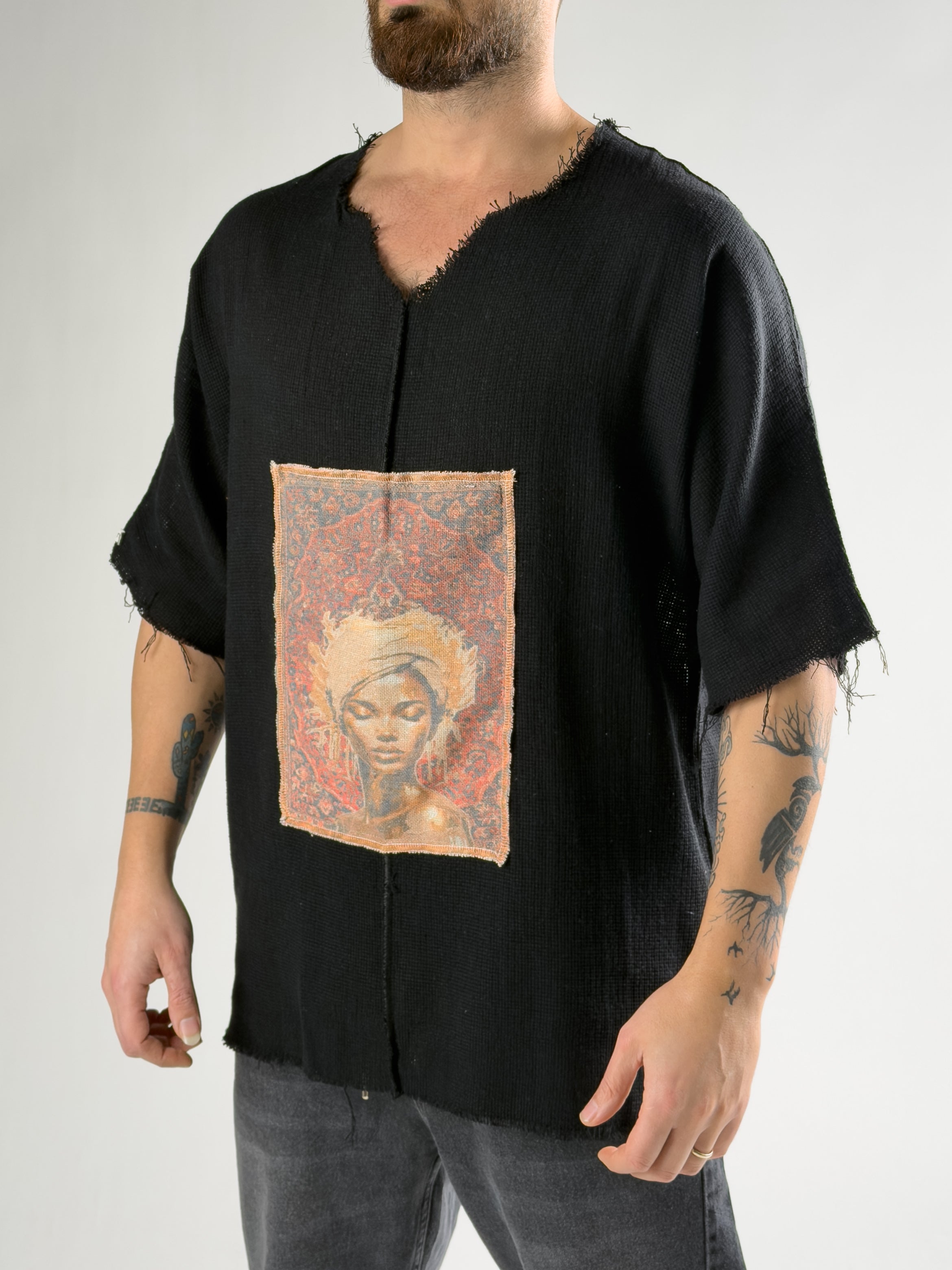 Tasarım Portre Erkek Siyah T-Shirt COC2807