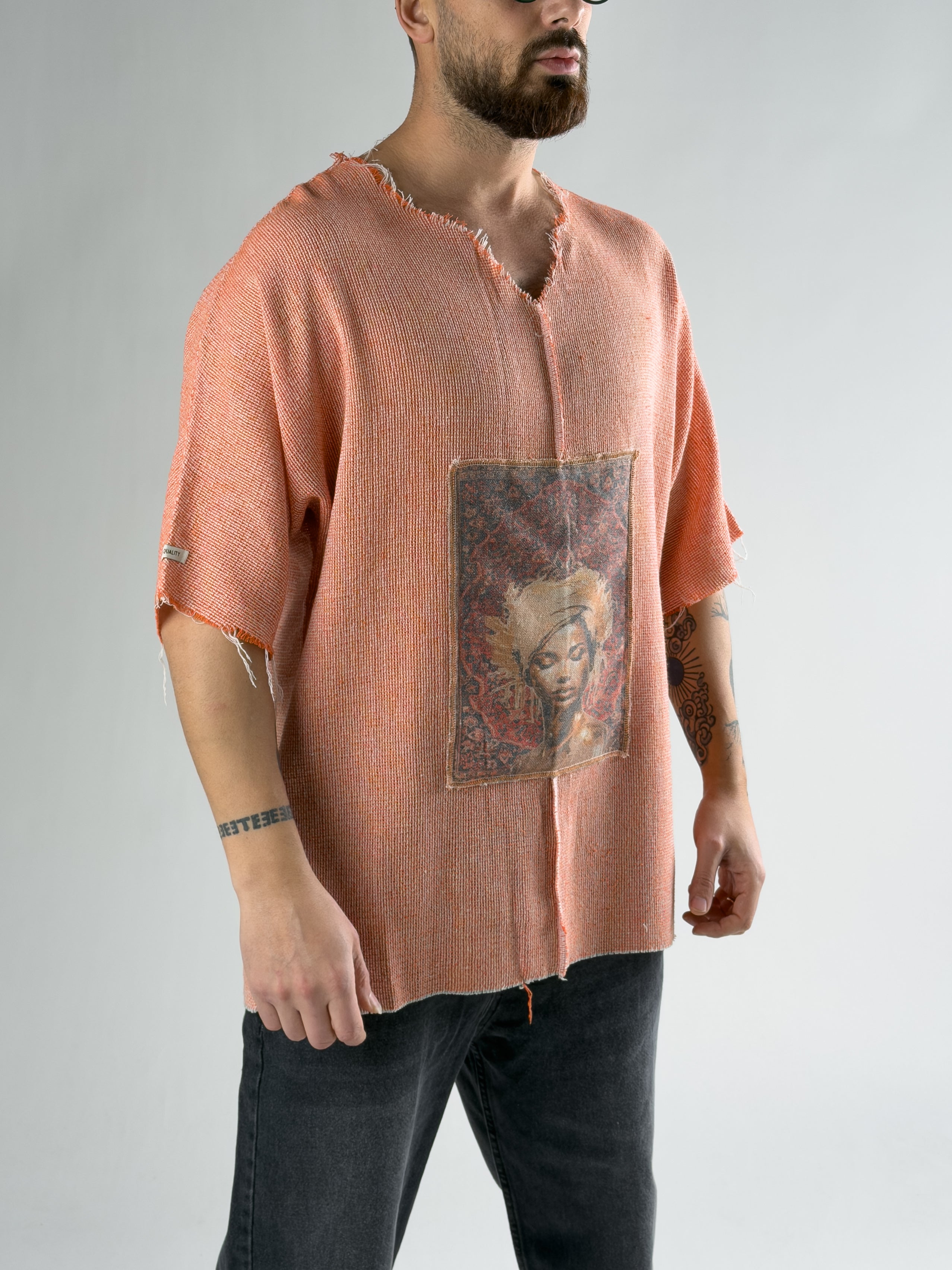 Tasarım Portre Turuncu Erkek T-Shirt COC2808