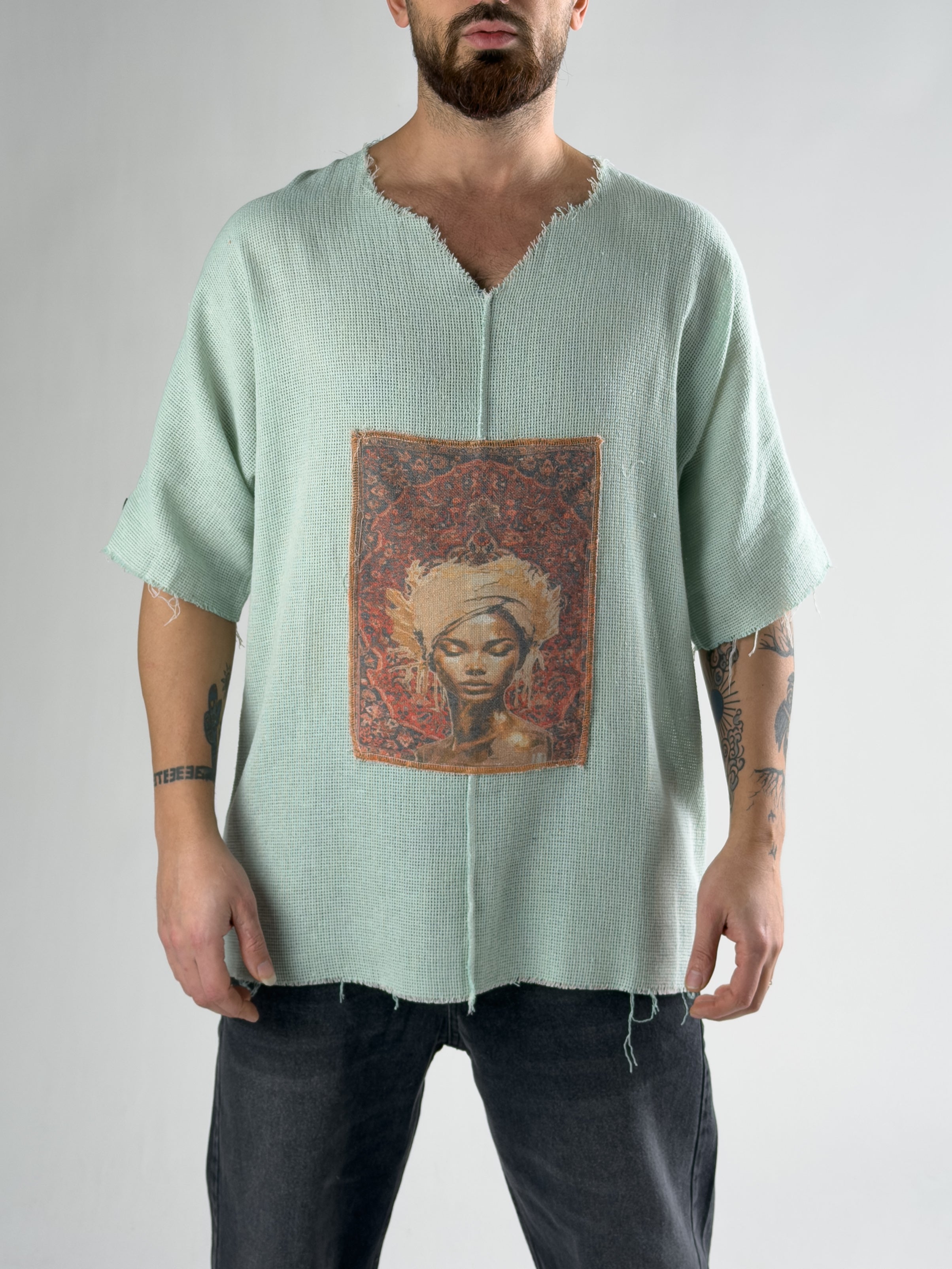 Tasarım Portre Yeşil Erkek T-Shirt COC2809