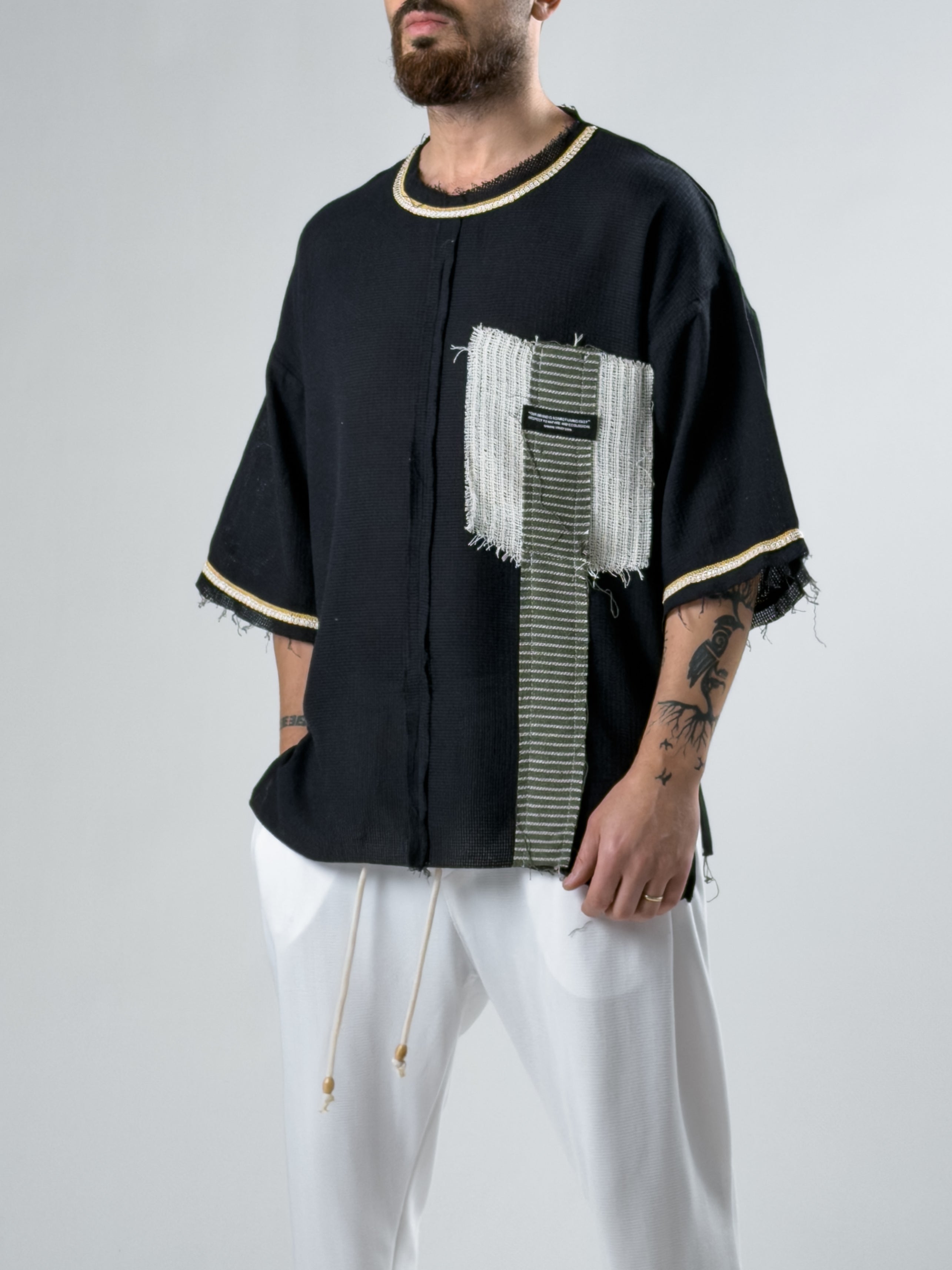 Tasarım Şeritli Siyah Oversize Erkek T-Shirt COC2901