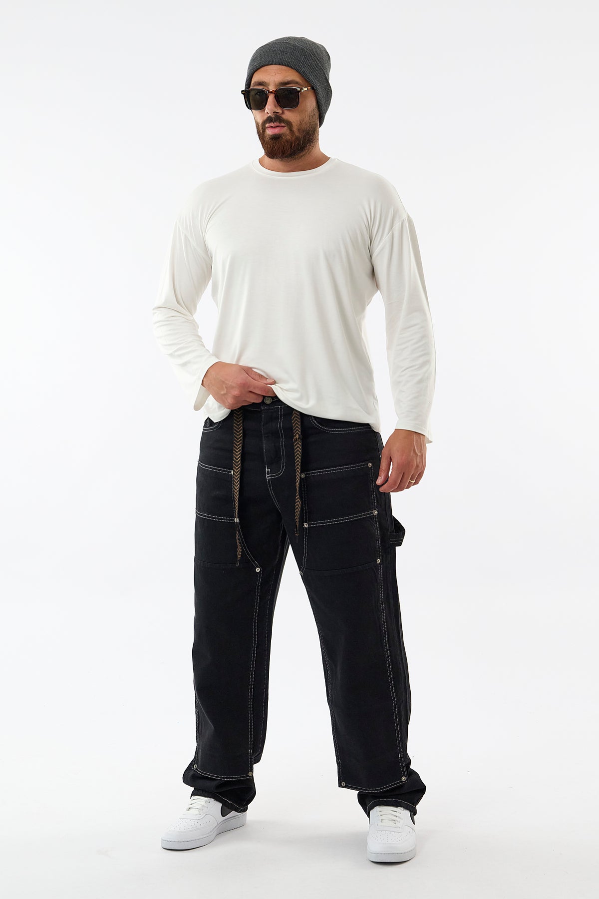 Tasarım Siyah Baggy Kot Erkek Pantolon COC3659