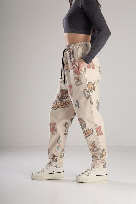 Tiger Desenli Gabardin Jogger Pantolon COC1812