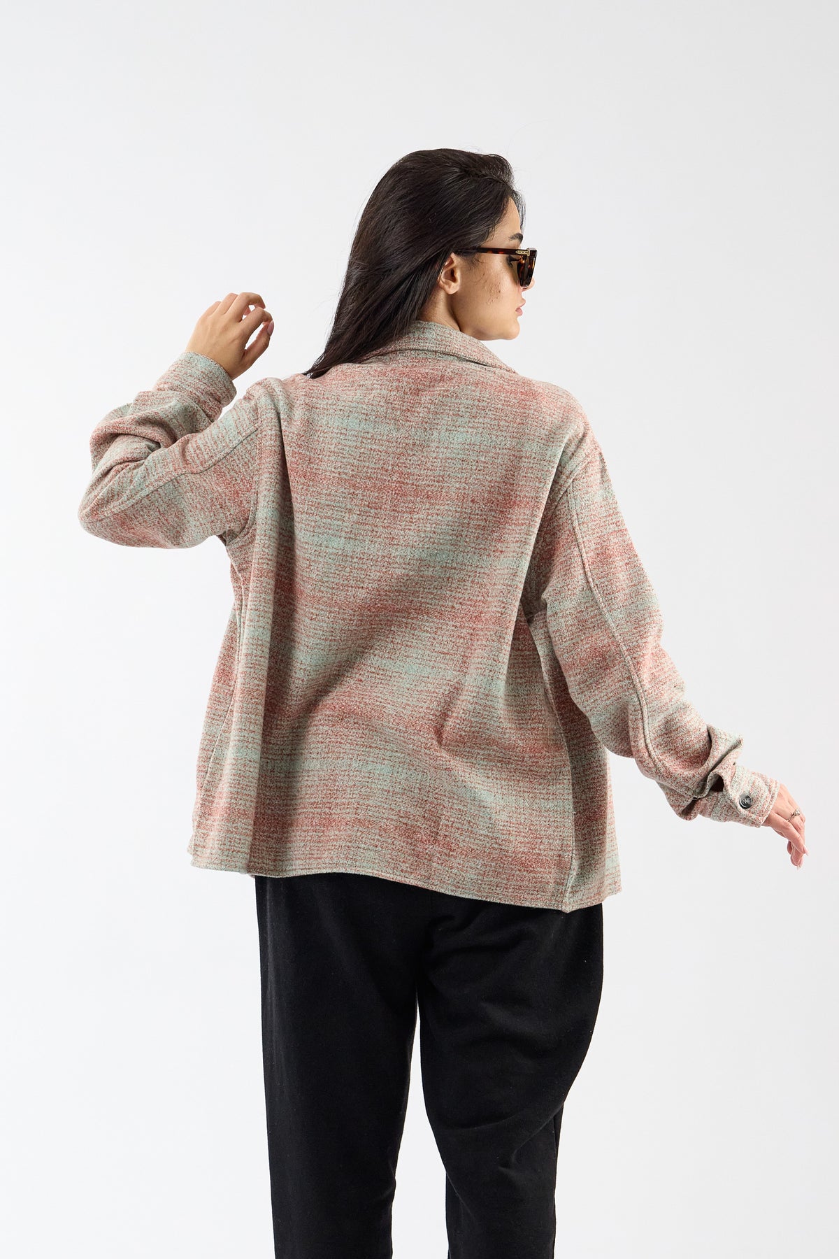 Toscana Pamuk Yün Dokulu Kırmızı Kadın Overshirt COC3734