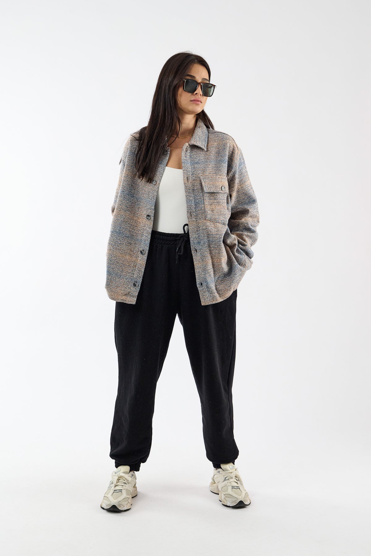 Toscana Pamuk Yün Dokulu Mavi Kadın Overshirt COC3736