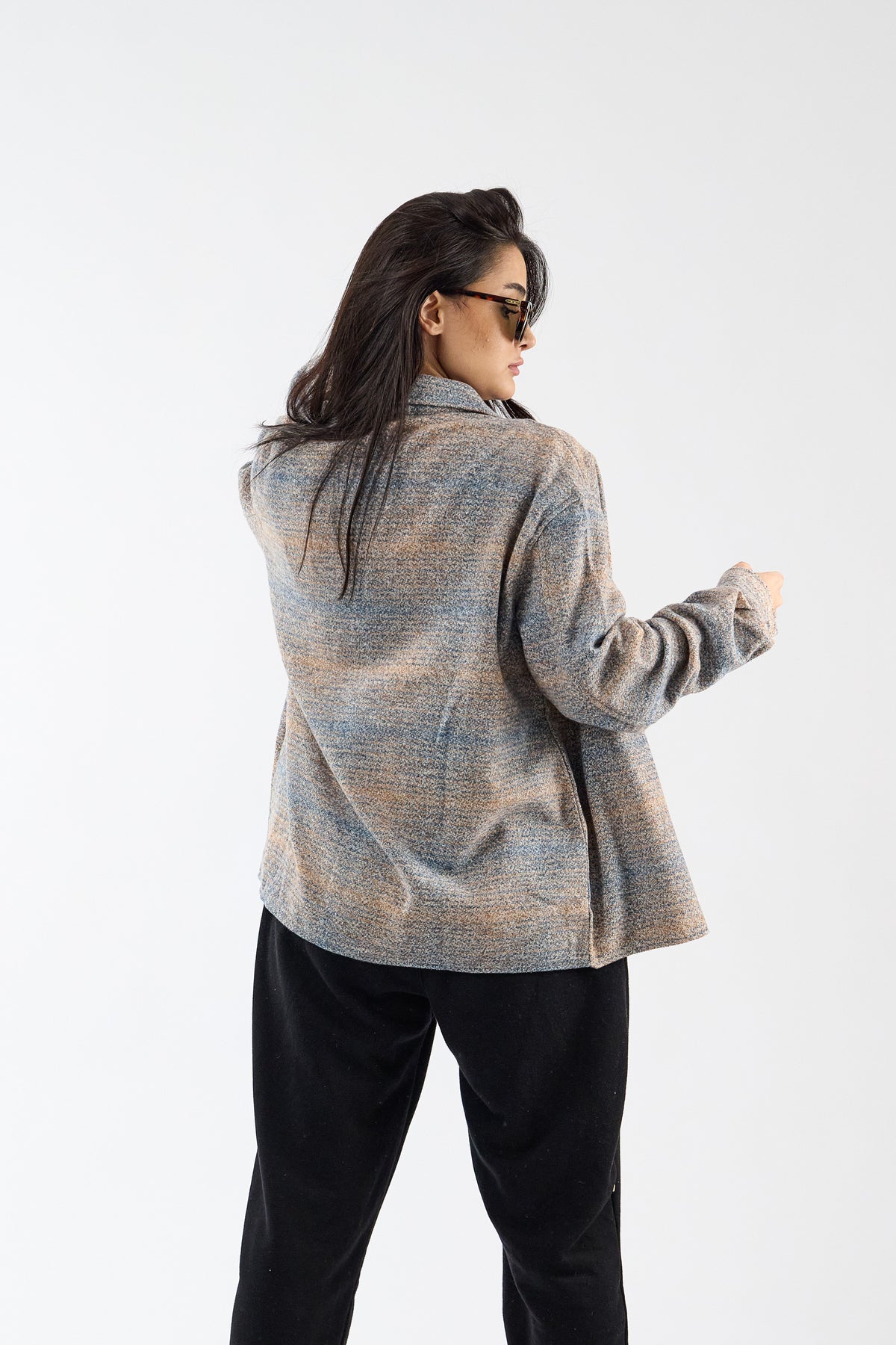 Toscana Pamuk Yün Dokulu Mavi Kadın Overshirt COC3736