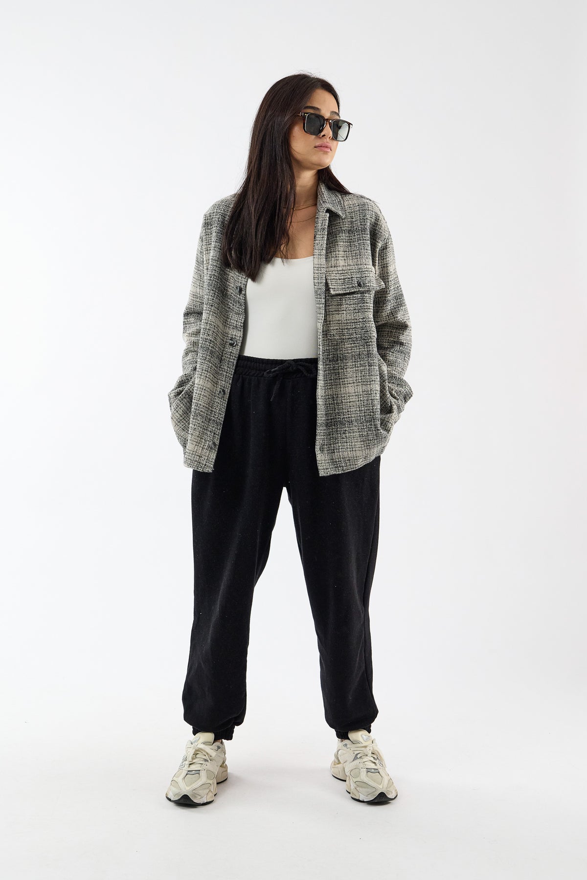 Toscana Pamuk Yün Dokulu Siyah Kadın Overshirt COC3738