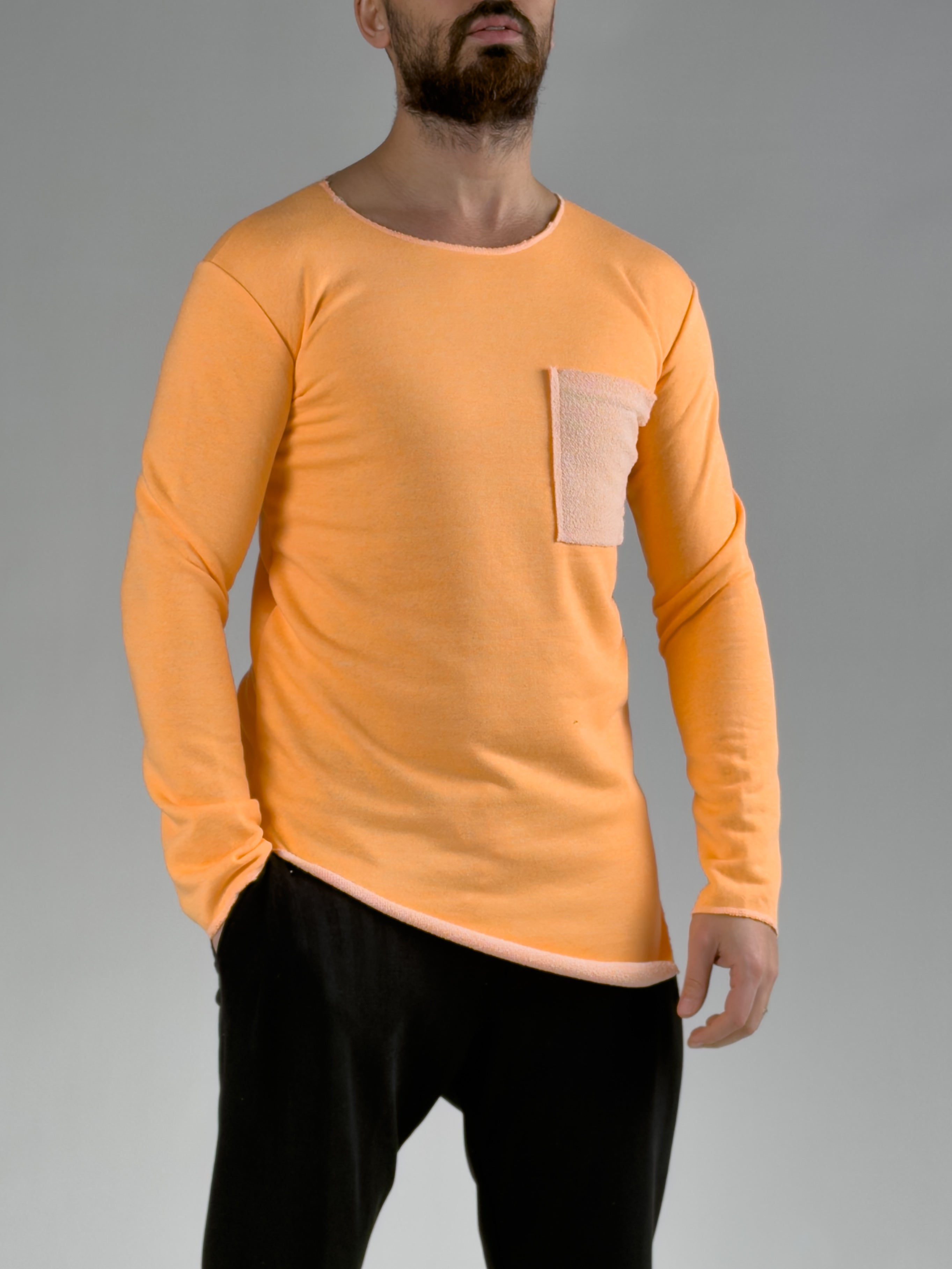 Turuncu Cep Detayı Asimetrik Erkek Sweat COCK0064