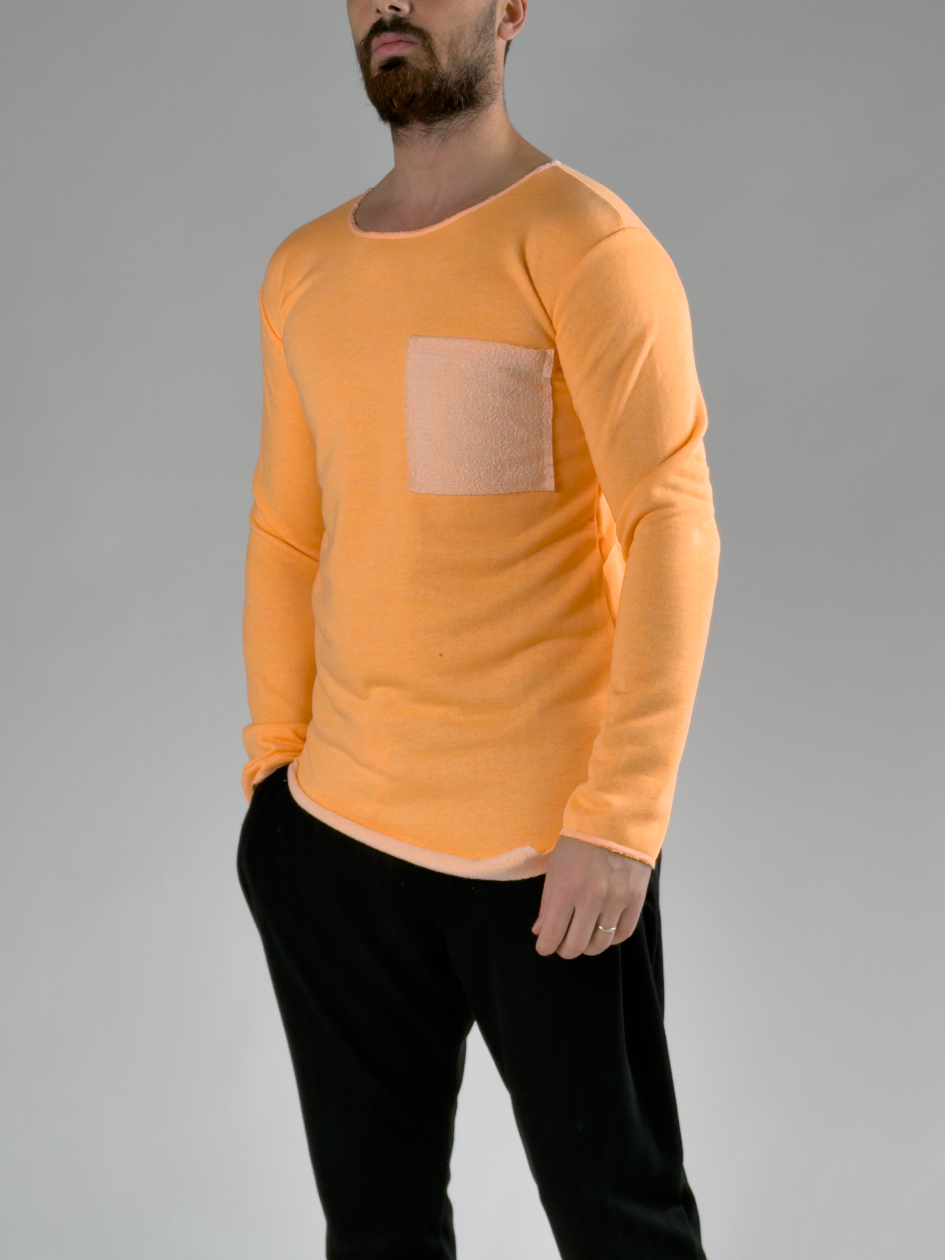 Turuncu Cep Detayı Asimetrik Erkek Sweat COCK0064