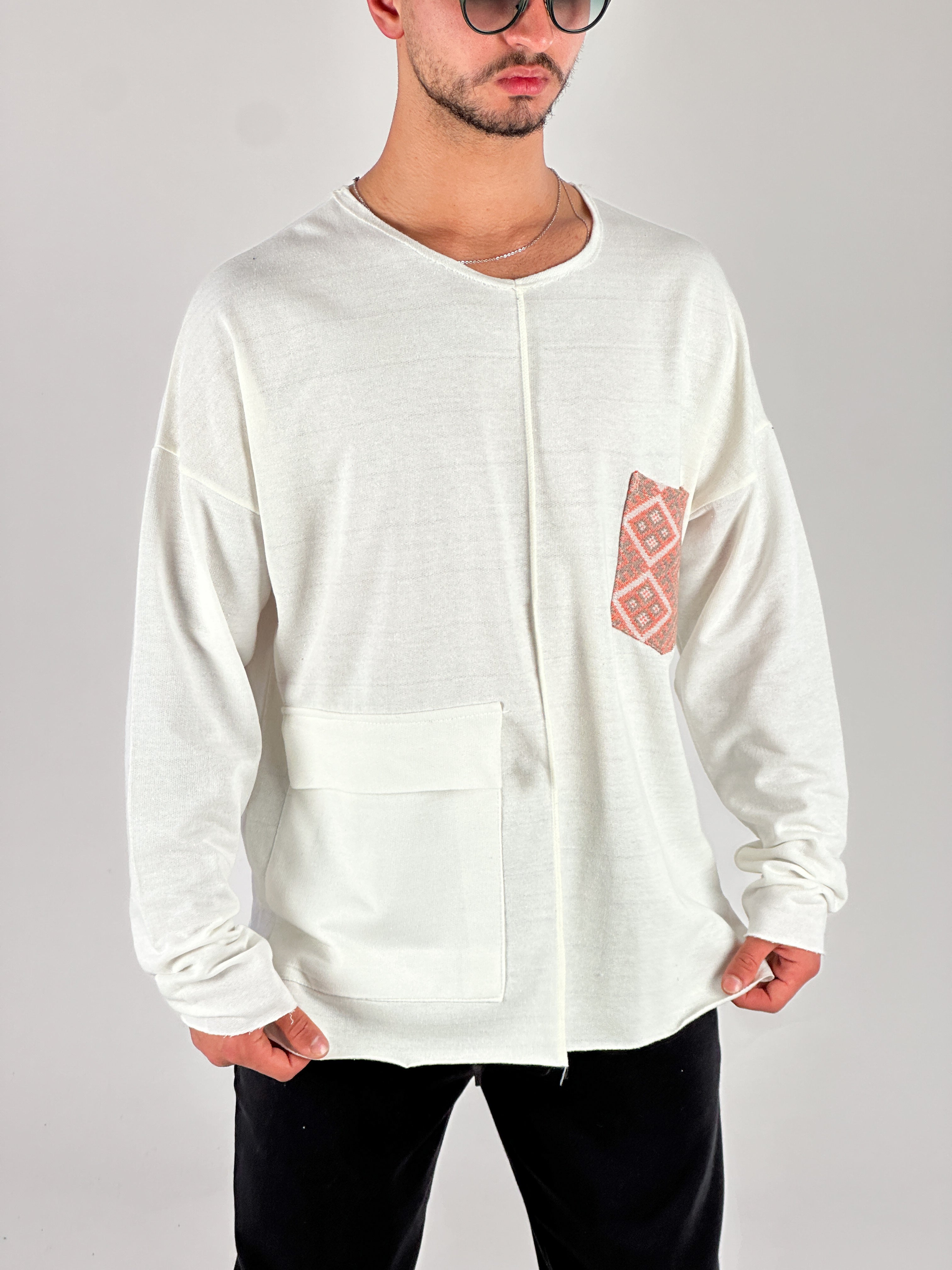 Turuncu Cep Detaylı Tasarım Sweatshirt COC1075