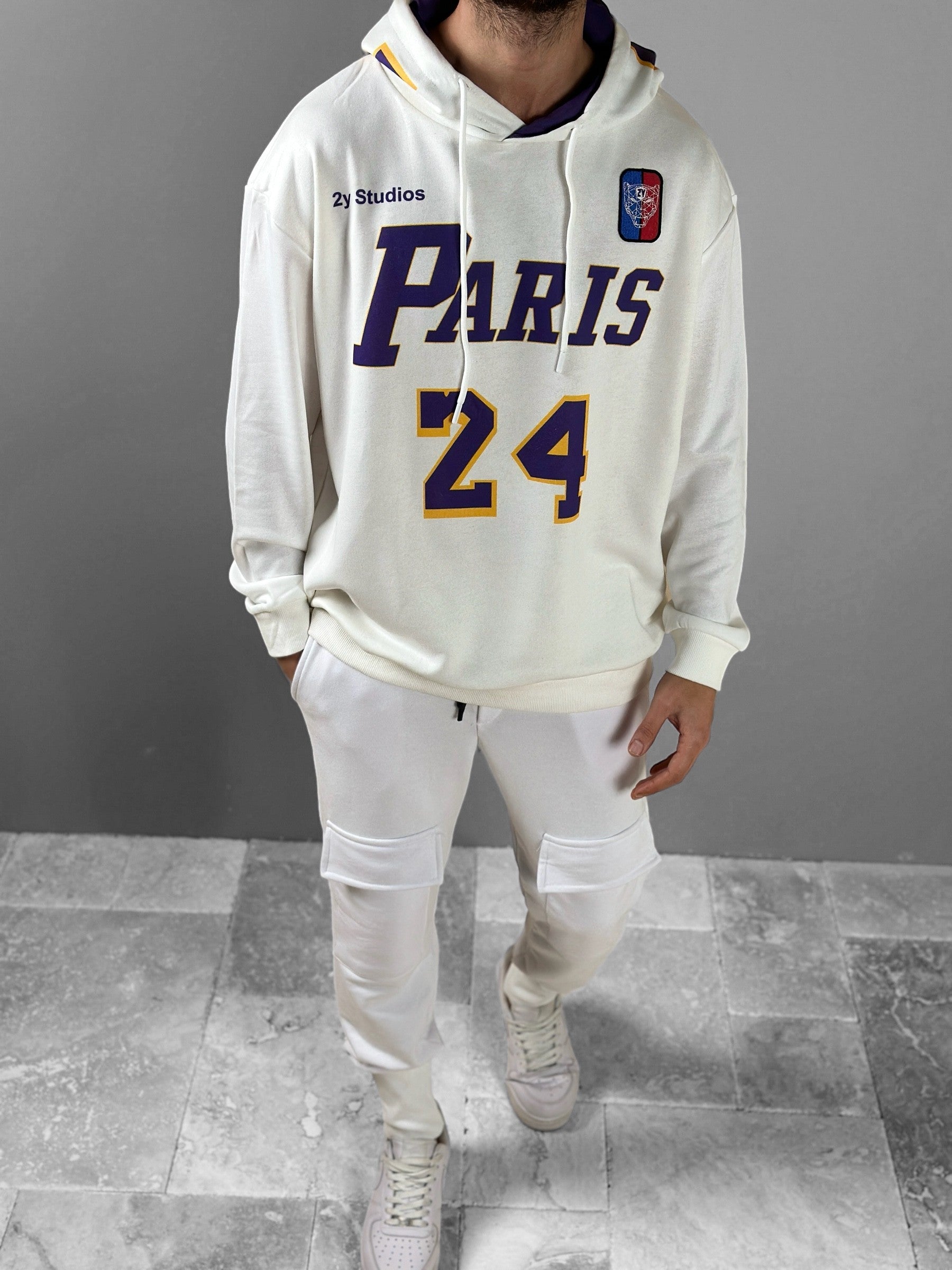 Üç İplik Beyaz Taraftar Hoodie COC1824