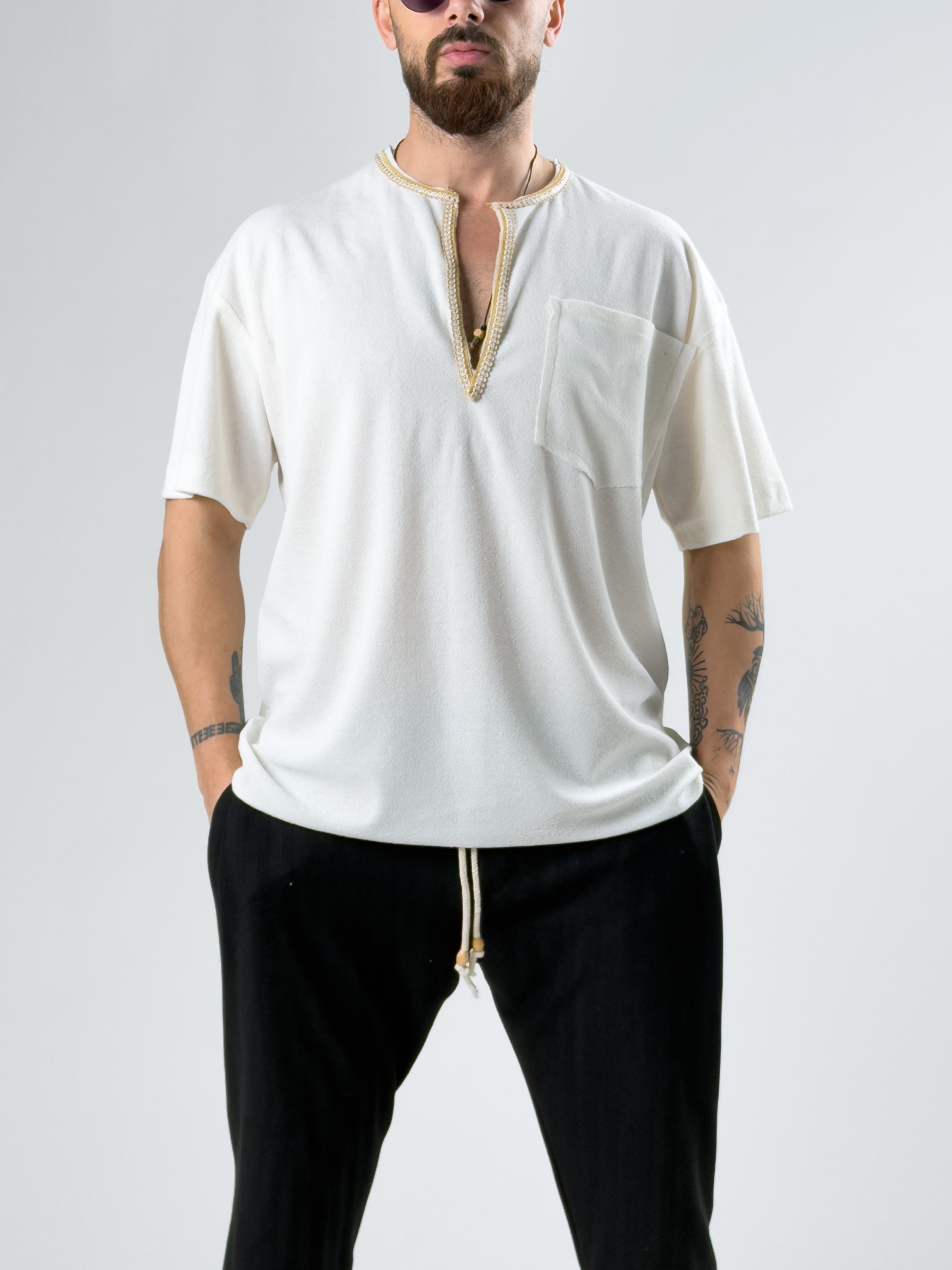 Yaka Detaylı Erkek Beyaz T-Shirt COC2876