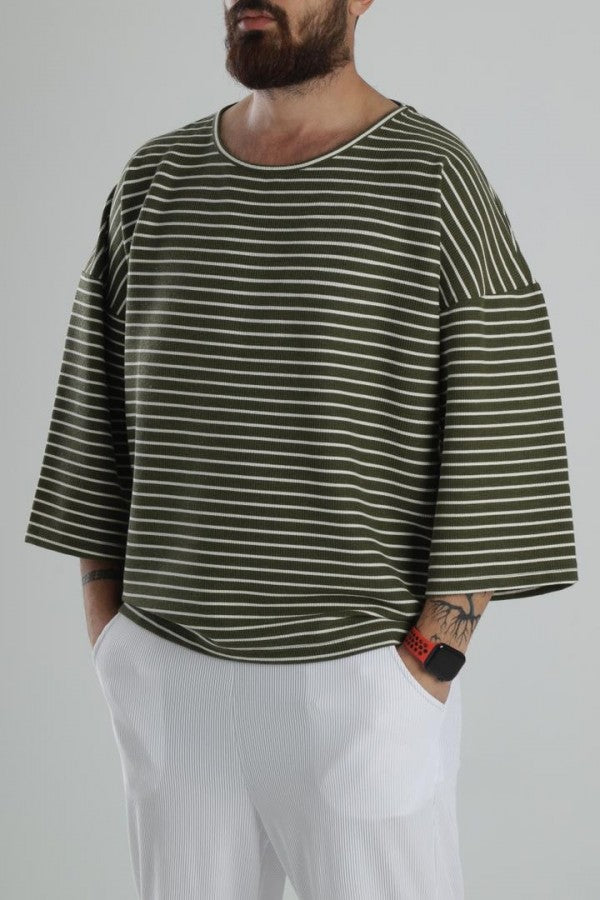 Yan Çizgi Yeşil Fakir Kol t-shirt COC1407