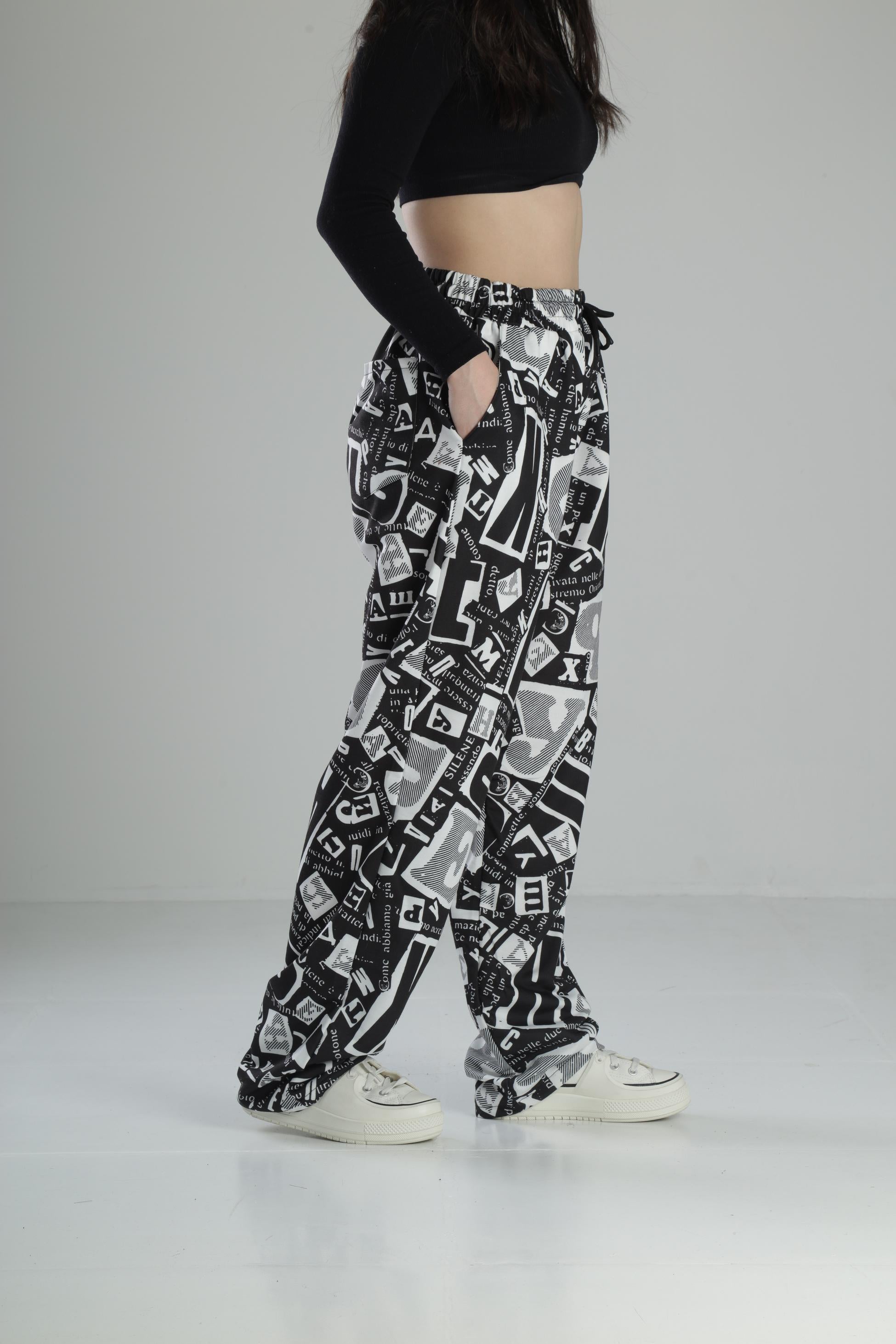 Yazı Desenli Baggy Pantolon COC1840