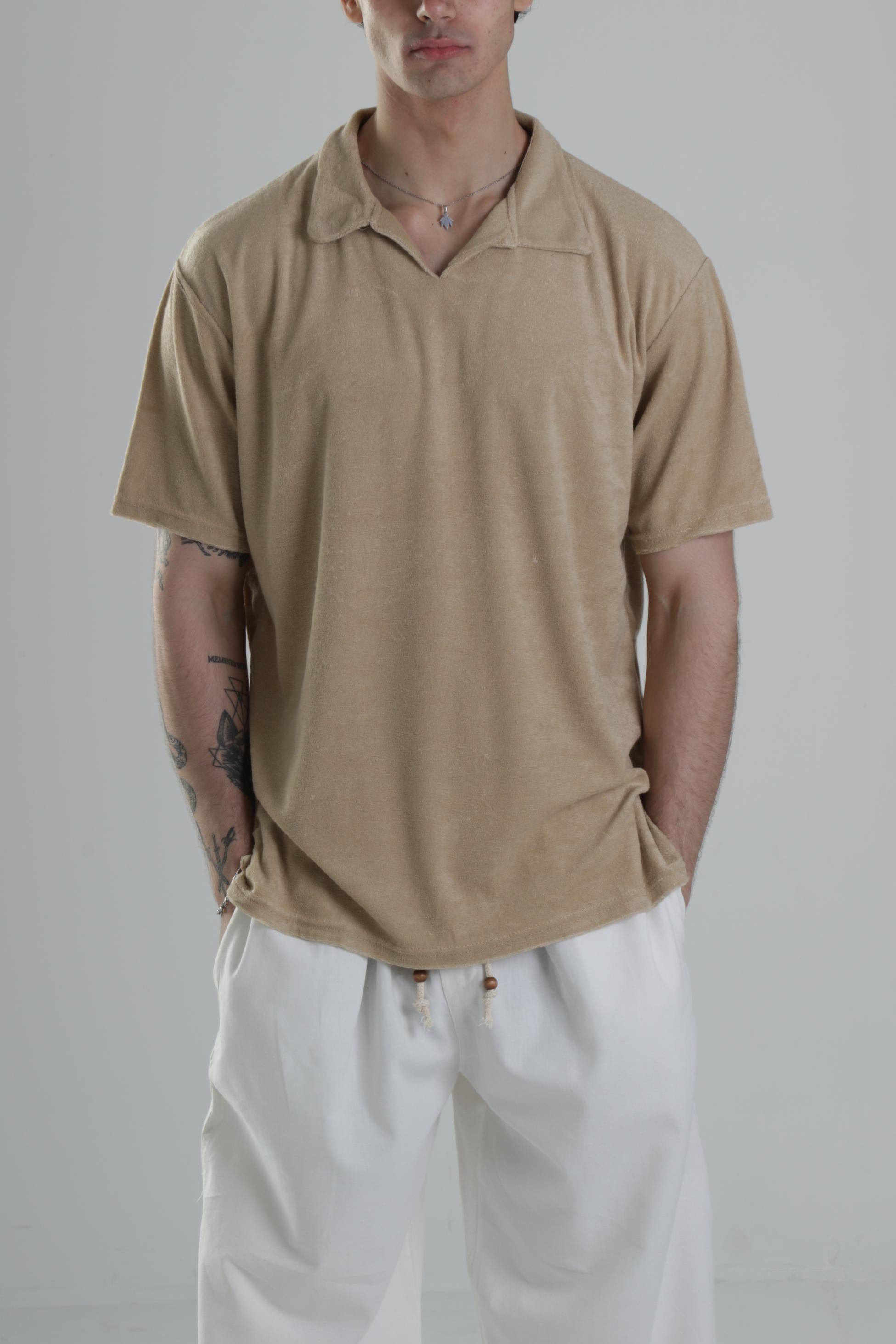 Yazlık Havlu Kumaş Bej T-Shirt COC1837