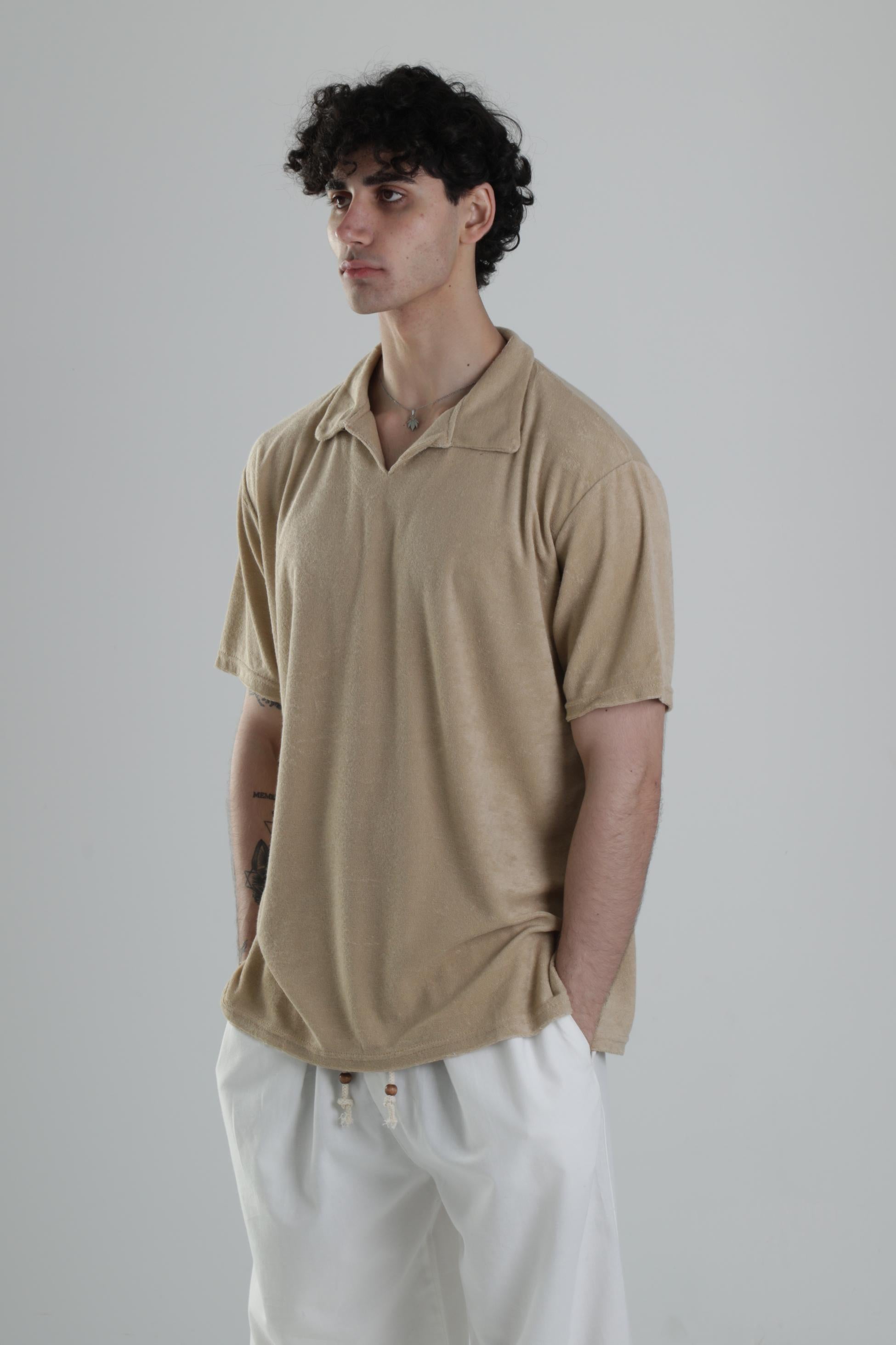 Yazlık Havlu Kumaş Bej T-Shirt COC1837