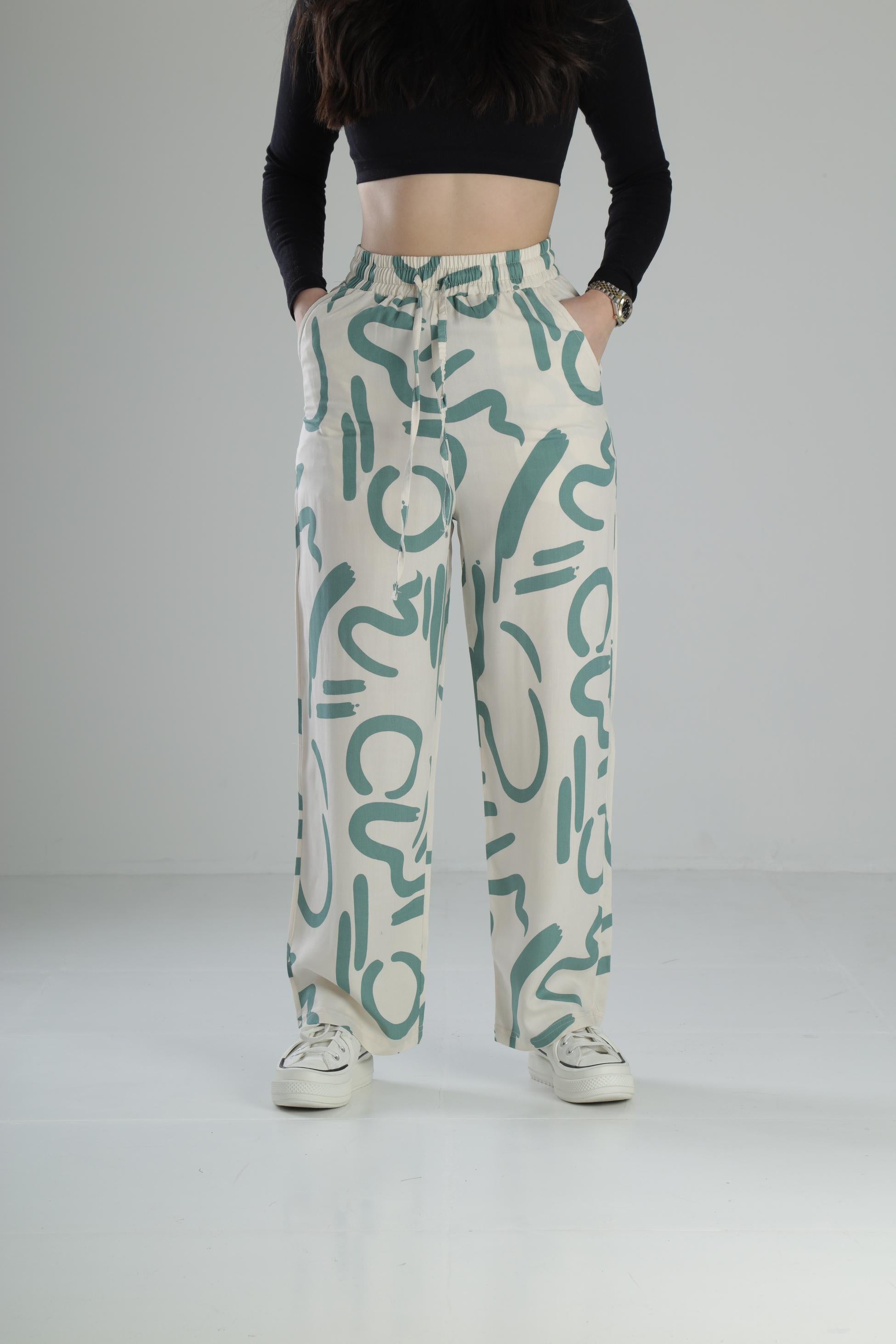 Yeşil Etnik Desenli Baggy Pantolon COC1848